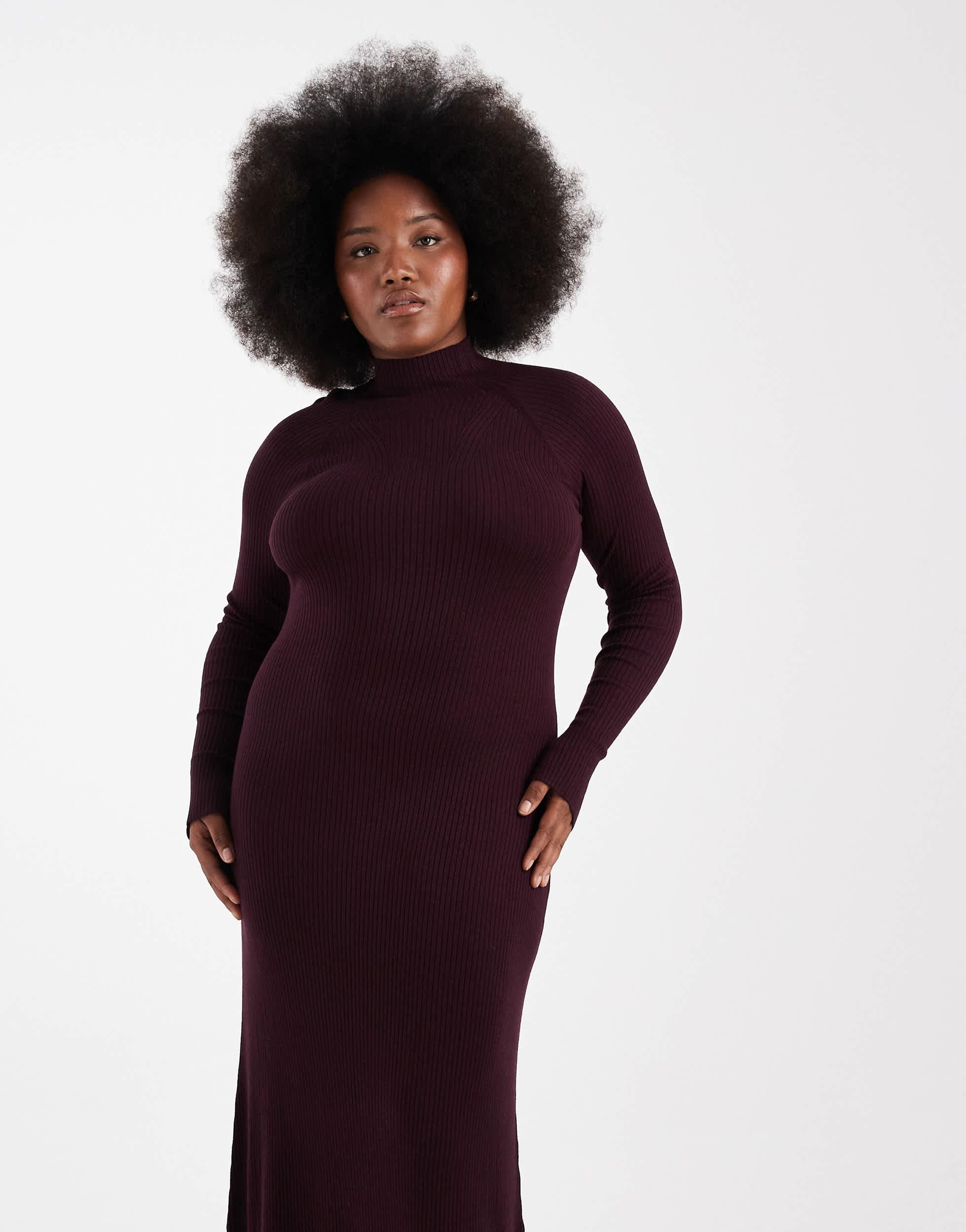 ASOS Asos Design Curve Knit Fine Gauge Maxi Dress With Ribbed Detail in  Purple | Lyst