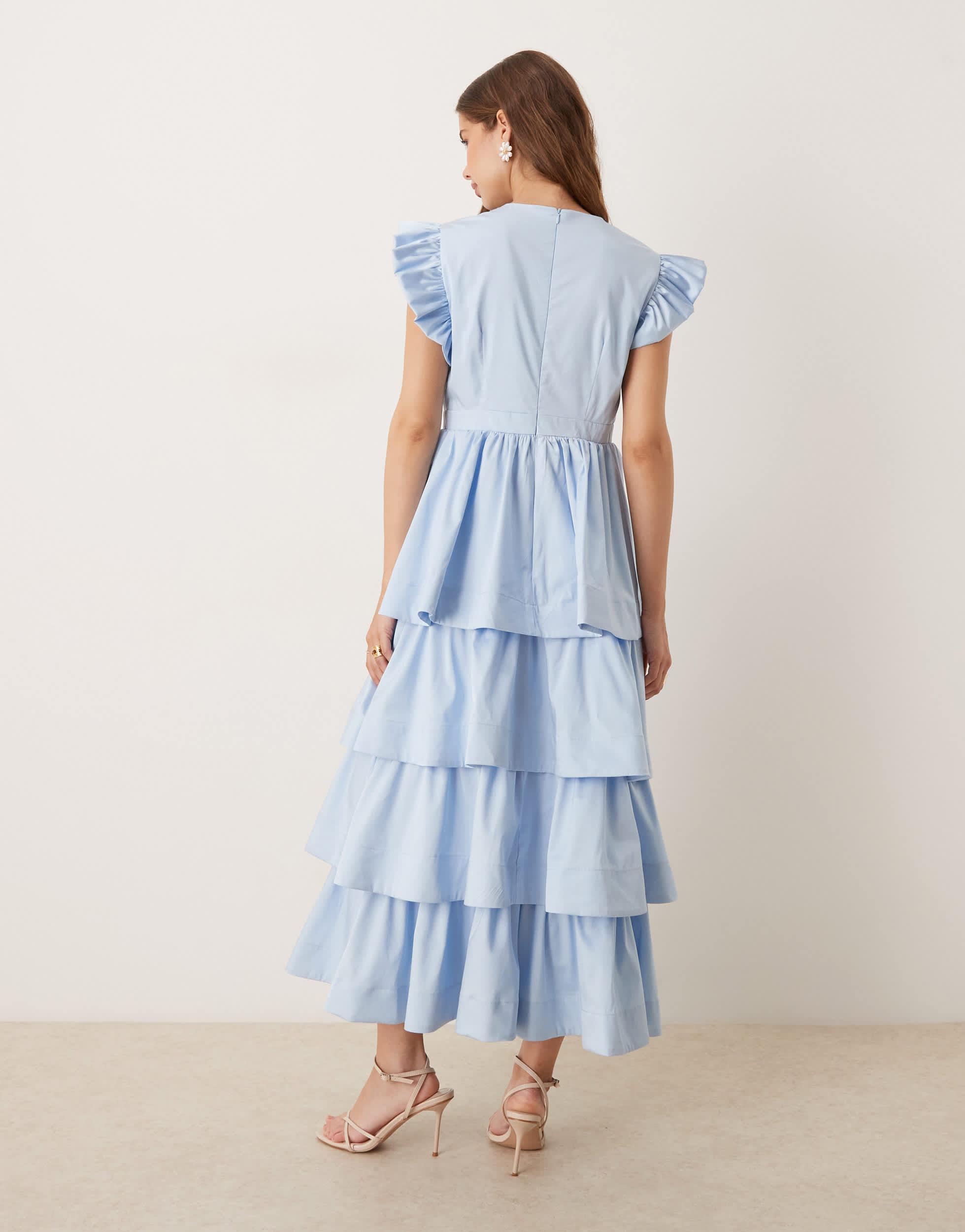 janezkie midaxi dress femme tiered formal dress in light blue Sister Jane Plunge Tiered Midaxi Dress in Blue