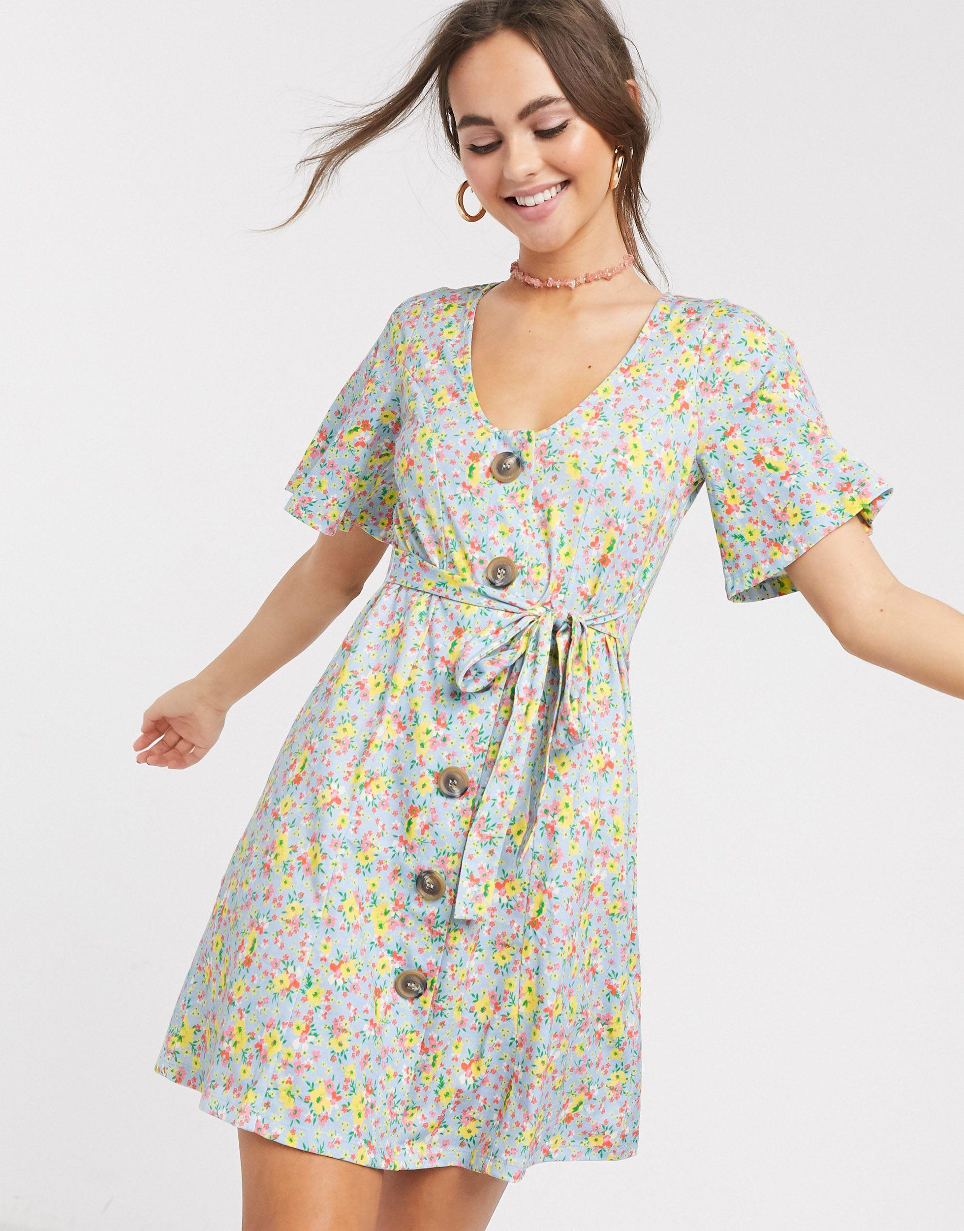 button through tea dress