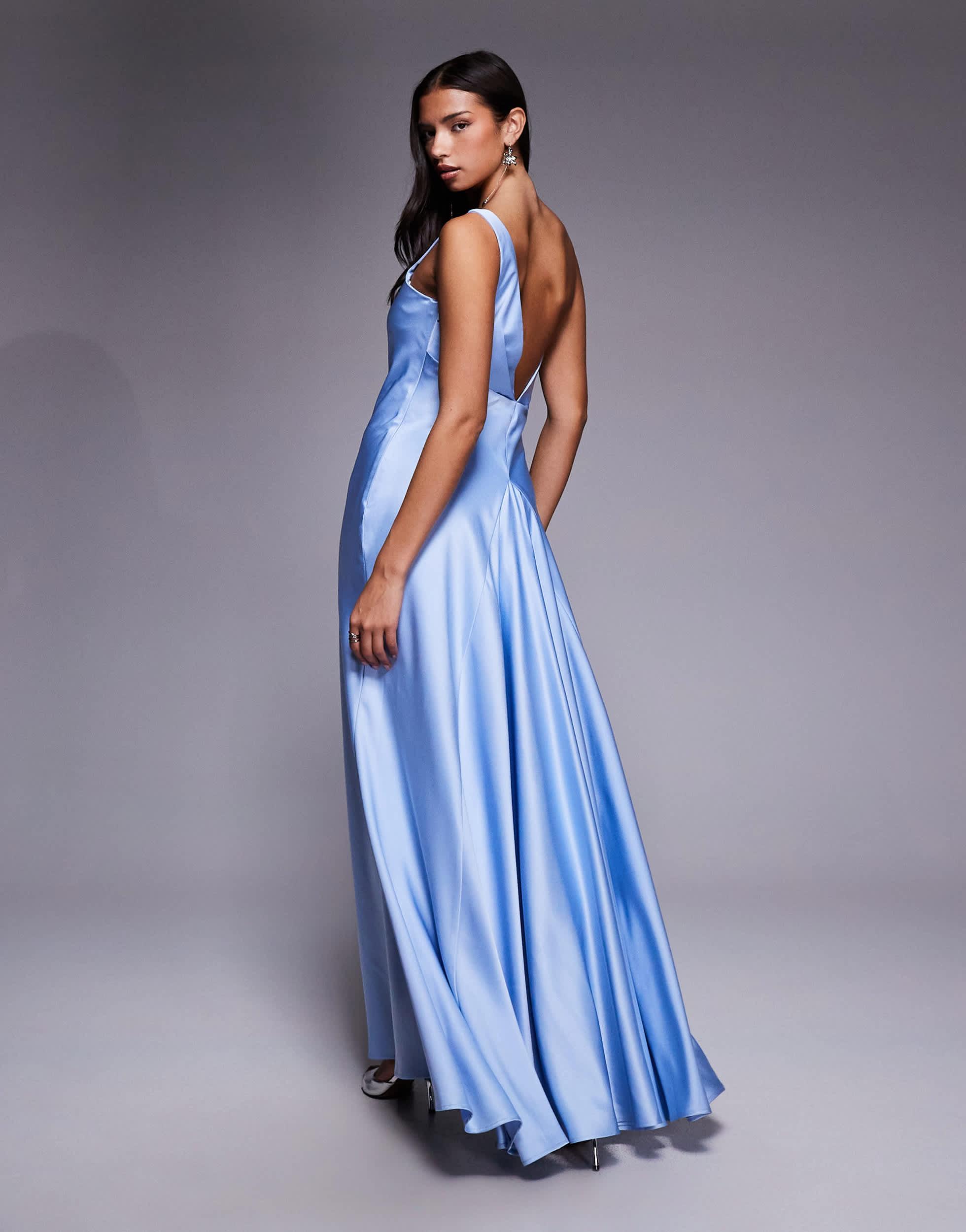 true decadence light blue pleated tiered midaxi dress Beatrice Blue Satin Pleated Tiered Dress main image 1