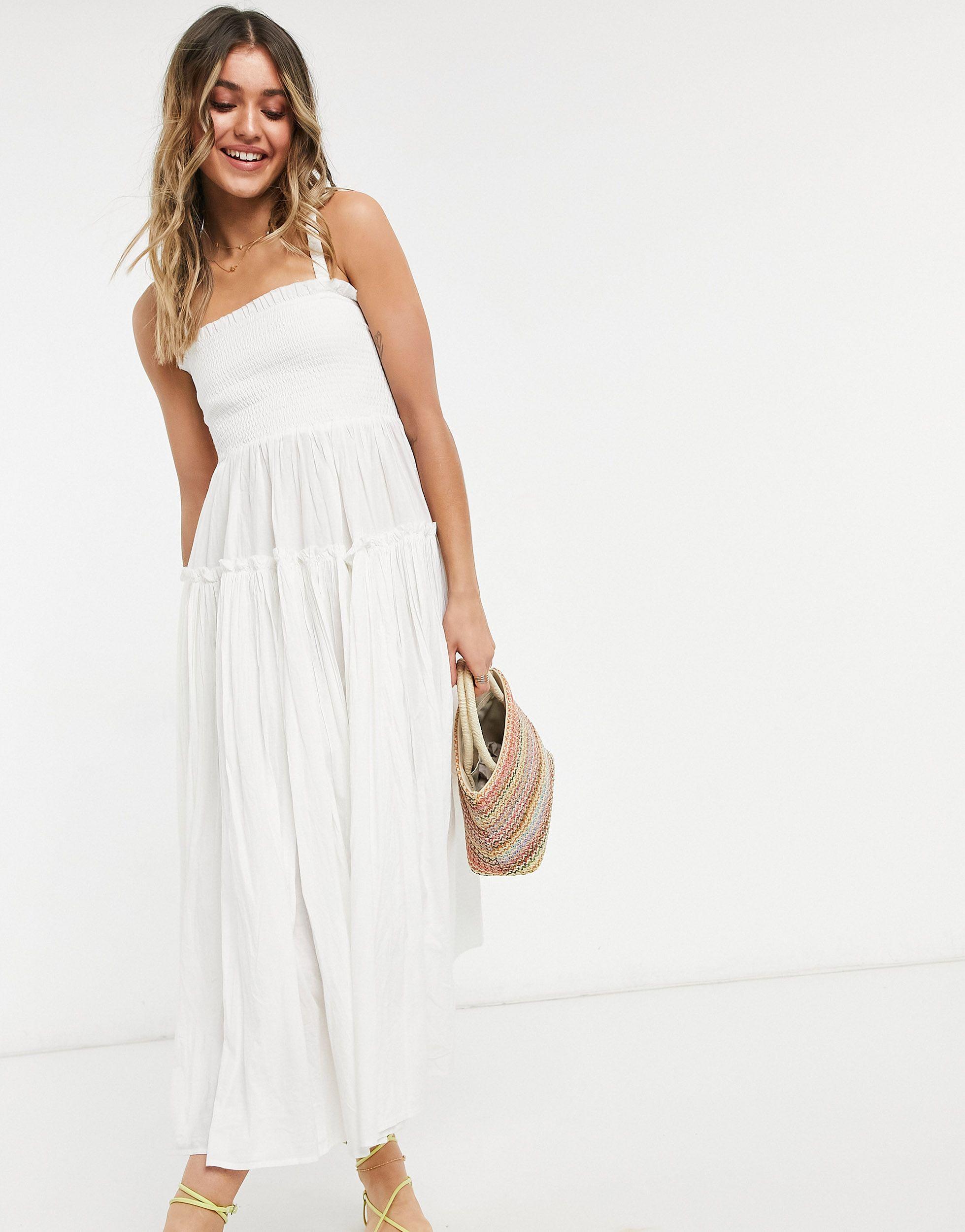 ASOS Cami Midi Sundress With Raw Edges in White | Lyst