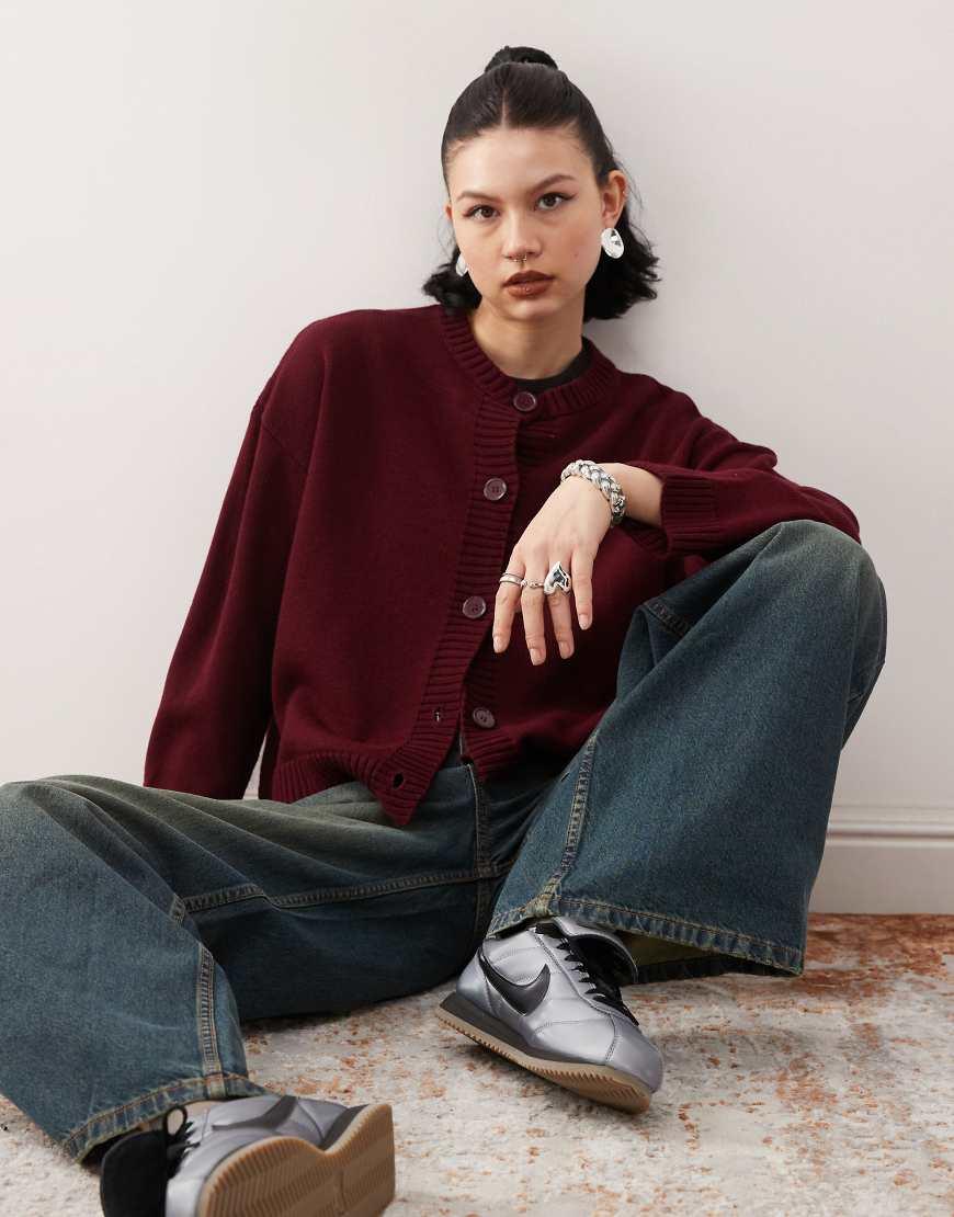 Reclaimed (vintage) Boxy Cardigan Burgundy in Red Lyst UK
