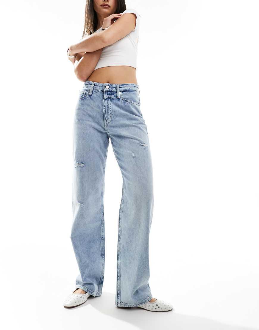 Jeans Larghi A Vita Alta Lavaggio Chiaro di Calvin Klein in Blu Lyst