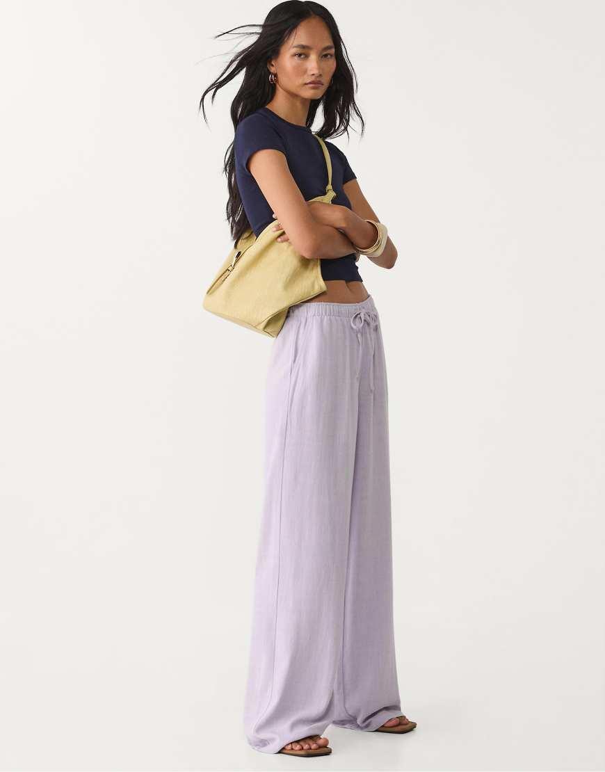 Stradivarius Linen Blend Trousers in Purple Lyst UK
