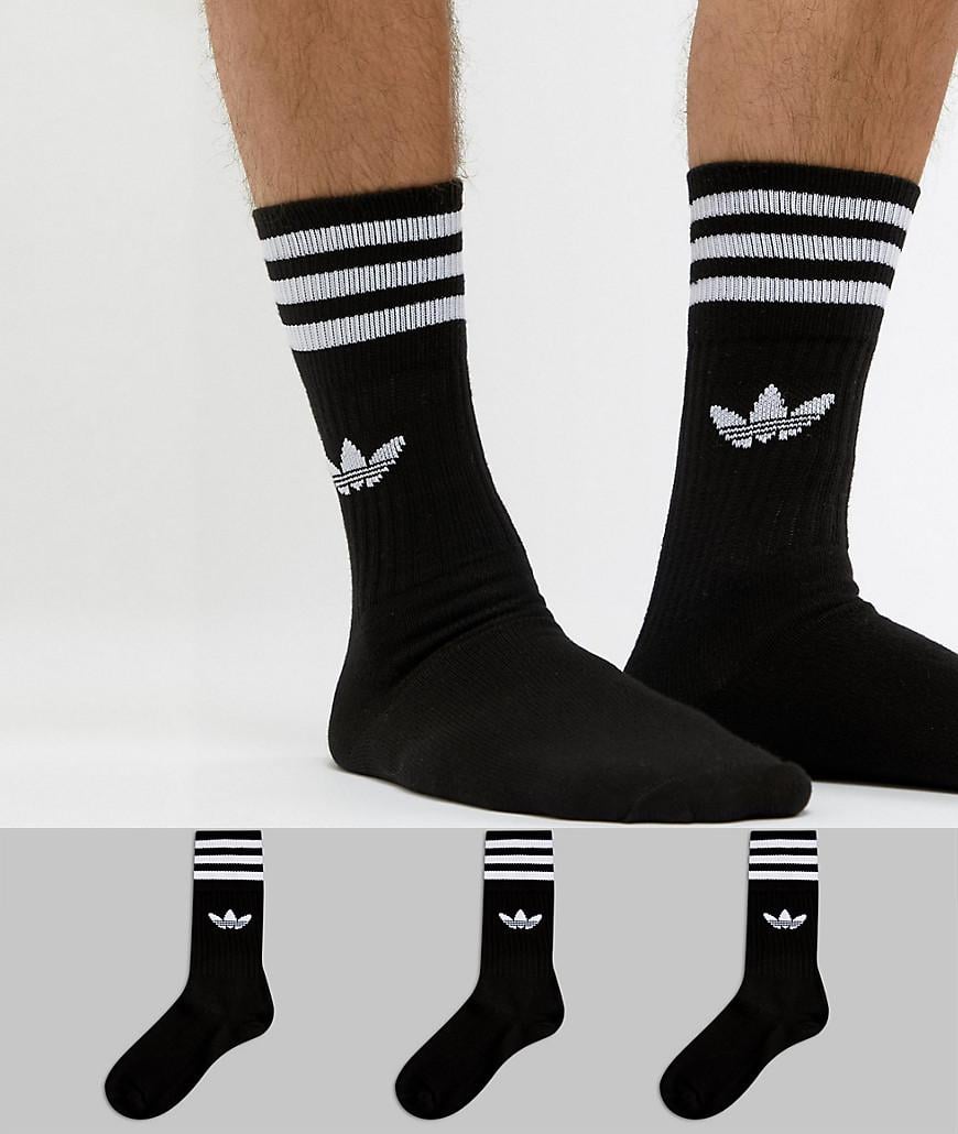 adidas Originals Cotton Solid Crew 3 Pack Socks in Black for Men - Lyst