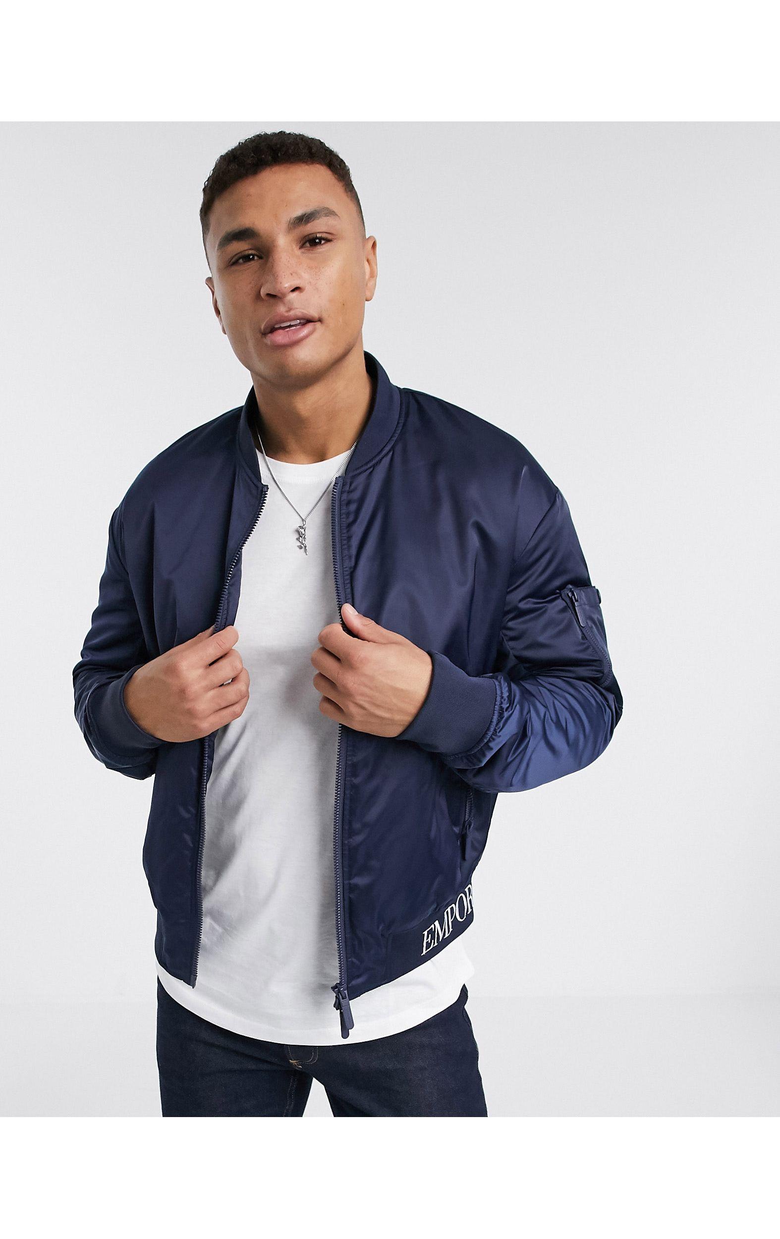 Emporio Armani Synthetic Bomber Jacket With Waistband Logo in Navy (Blue)  for Men | Lyst Australia