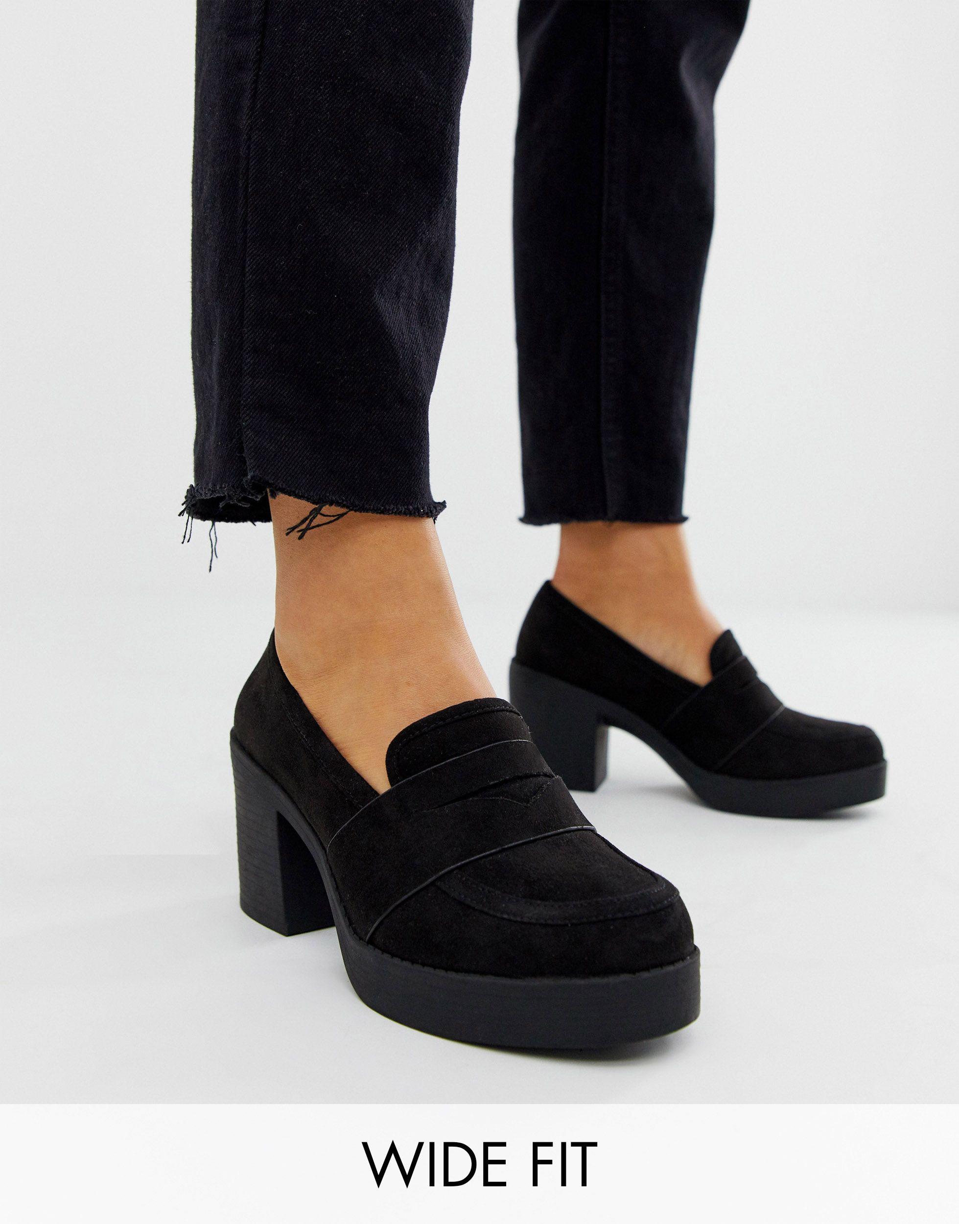 ASOS Wide Fit Script Chunky Loafers in Black | Lyst