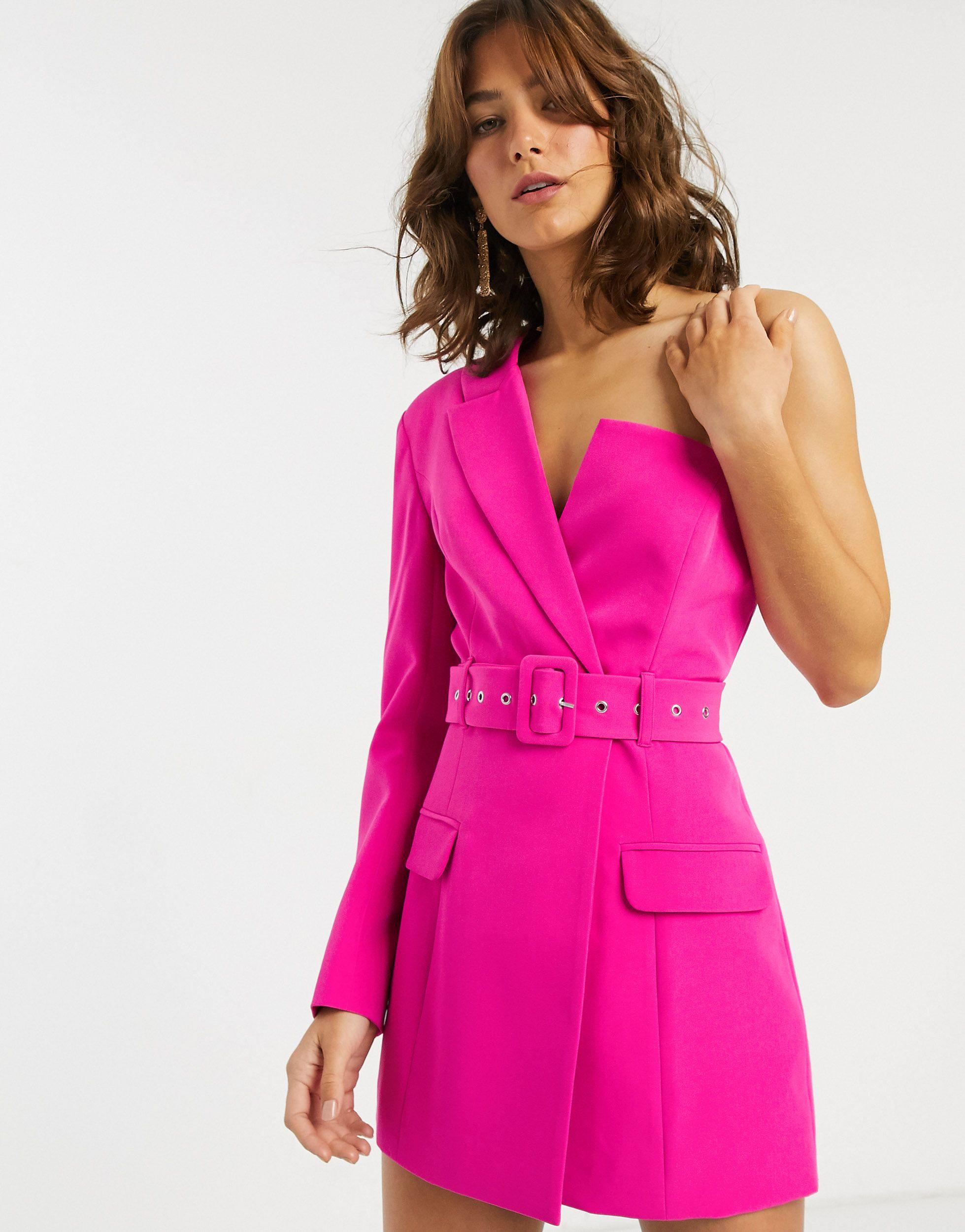 ASOS Asymmetric Belted Longline Blazer in Pink | Lyst