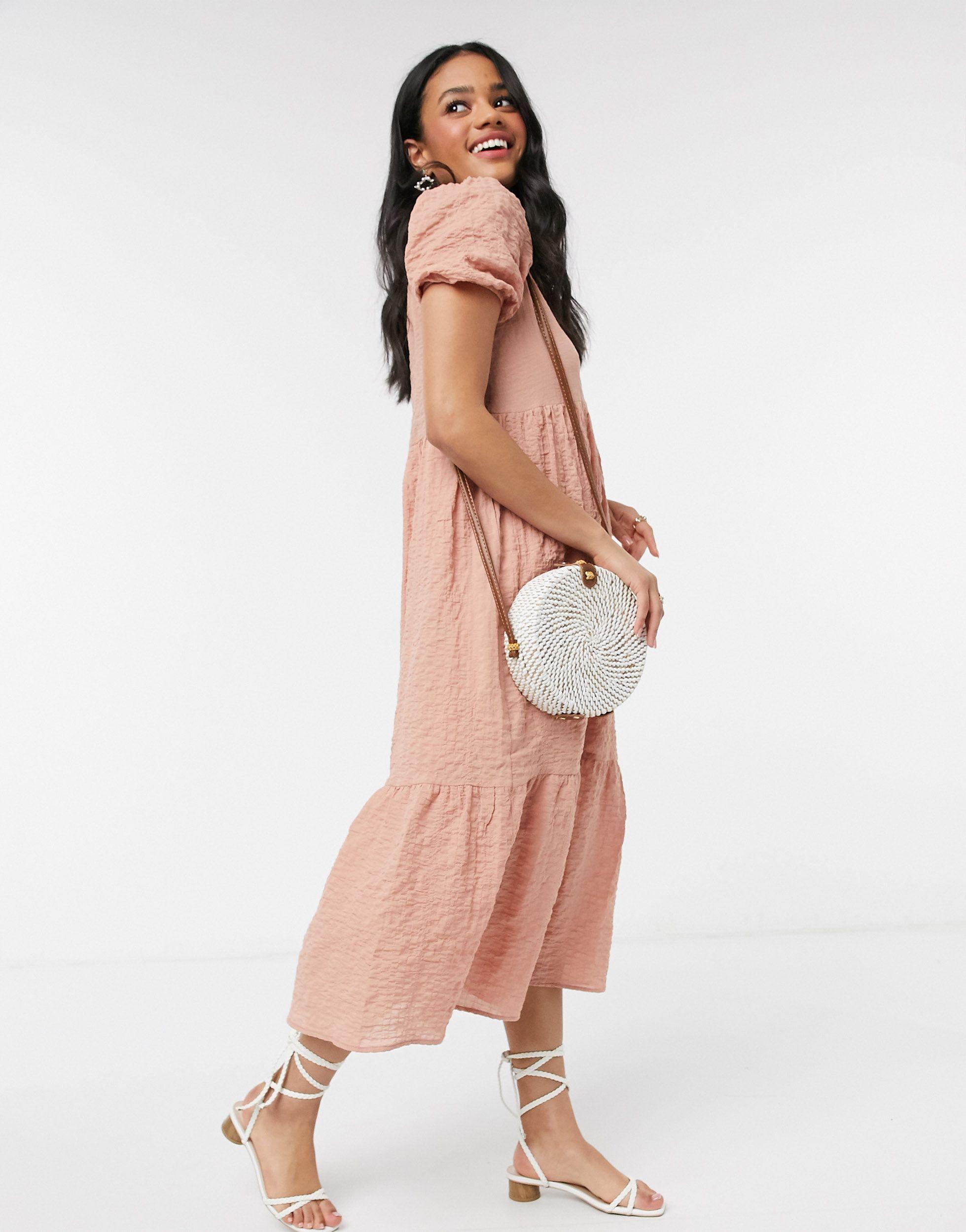 Pull\u0026Bear Button Front Smock Midi Dress 