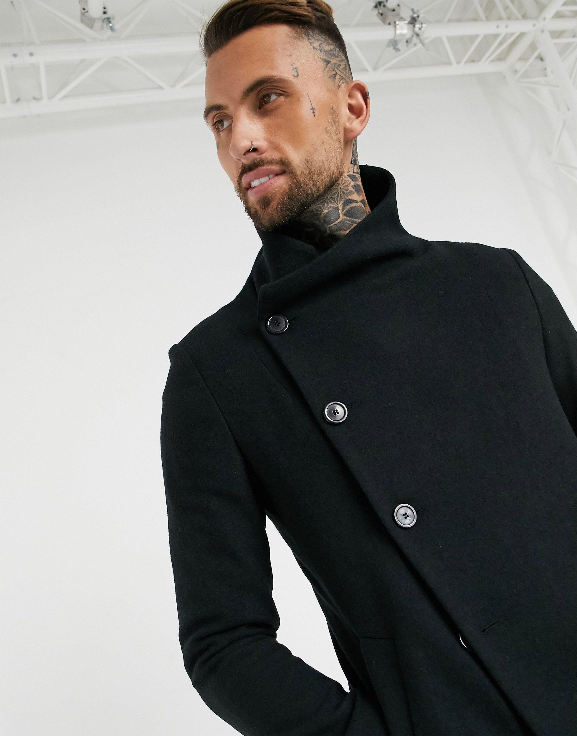 Asymmetrical collar coat mens hotsell