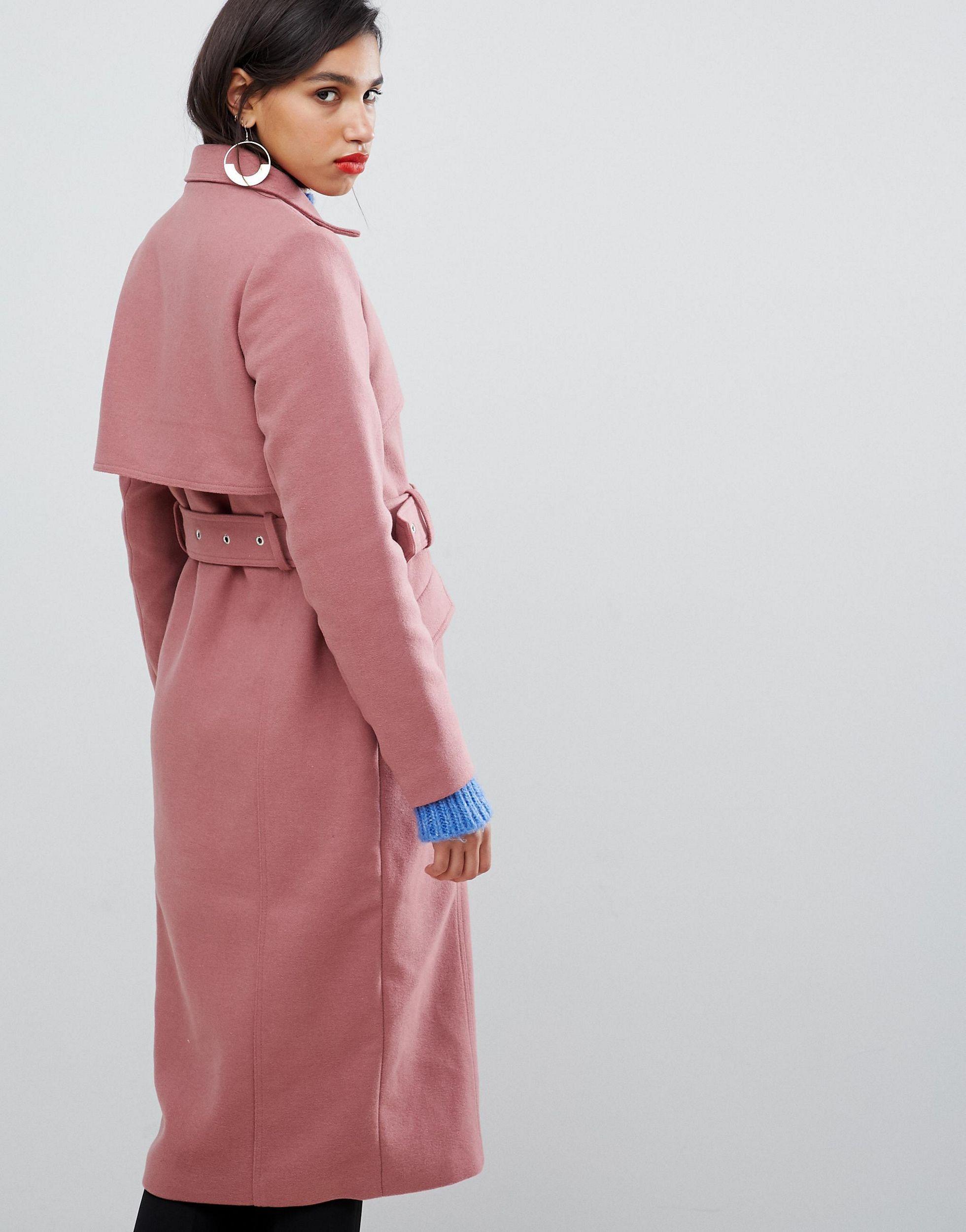 pink belted coat