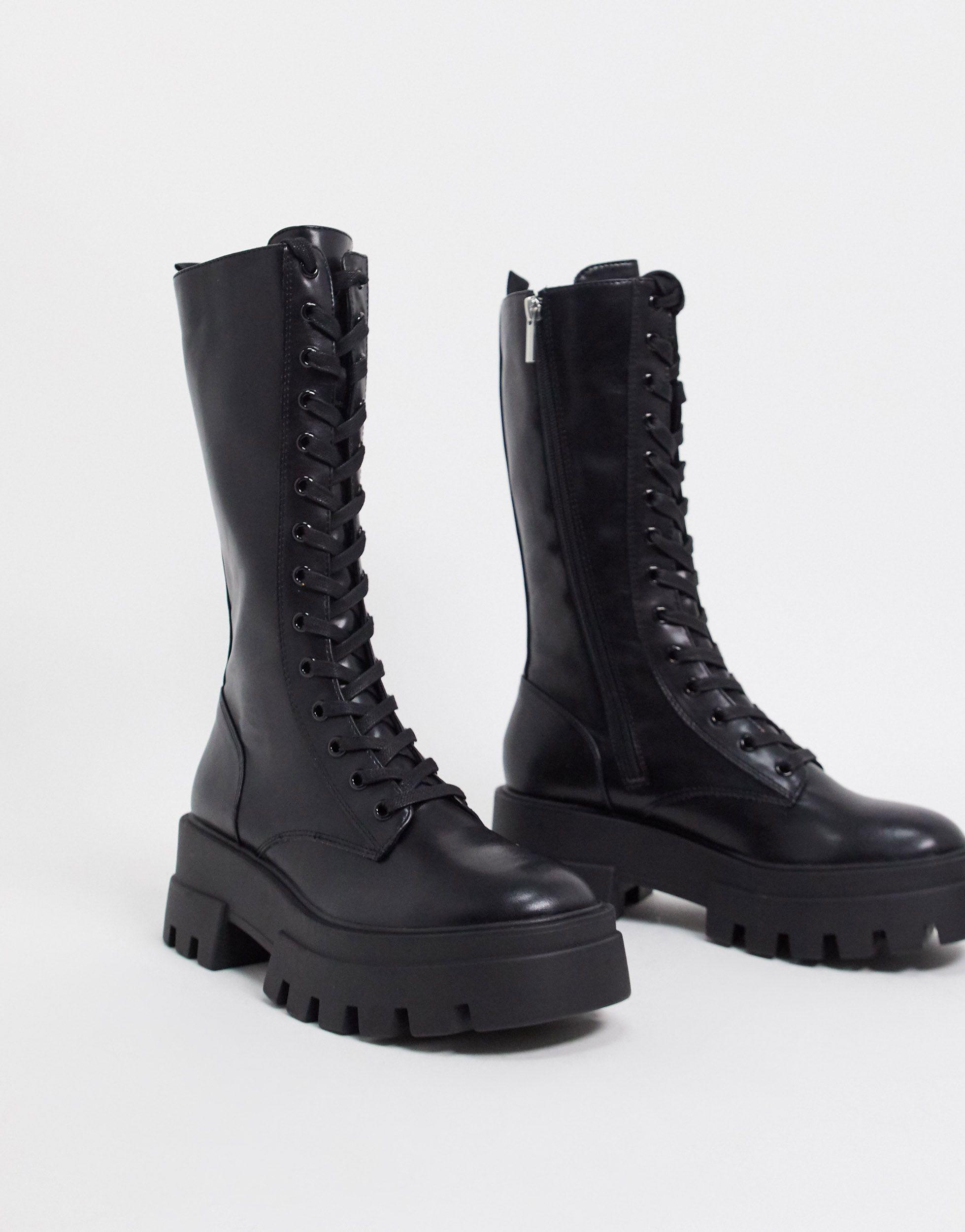 Pull&Bear Lace Up Boot With Cleated Sole in Black | Lyst