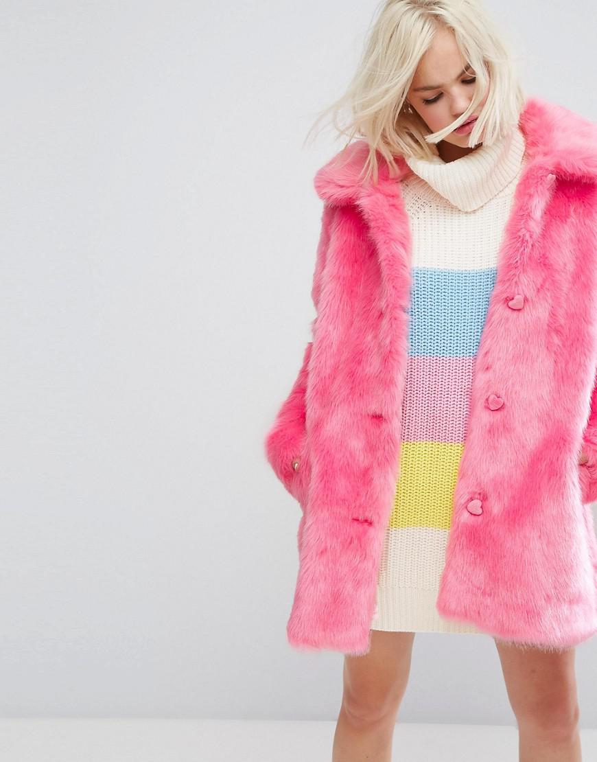 Lazy Oaf Oversized Faux Fur Coat Coat With Bear Embroidery in Pink | Lyst  Canada