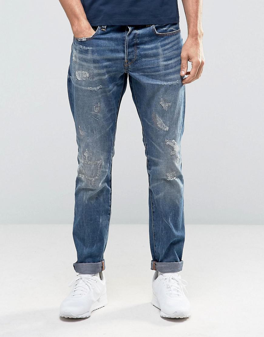 G-Star RAW Denim 3301 Tapered Jeans Dark Aged Restored Distressed 86 in Blue  for Men - Lyst