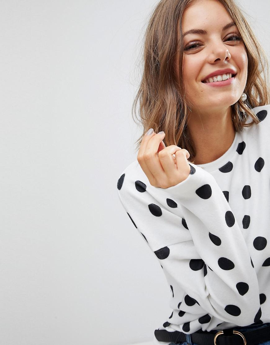 Stradivarius Denim Polka Dot Jumper In White Lyst Stradivarius Denim Polka Dot Jumper In White Lyst