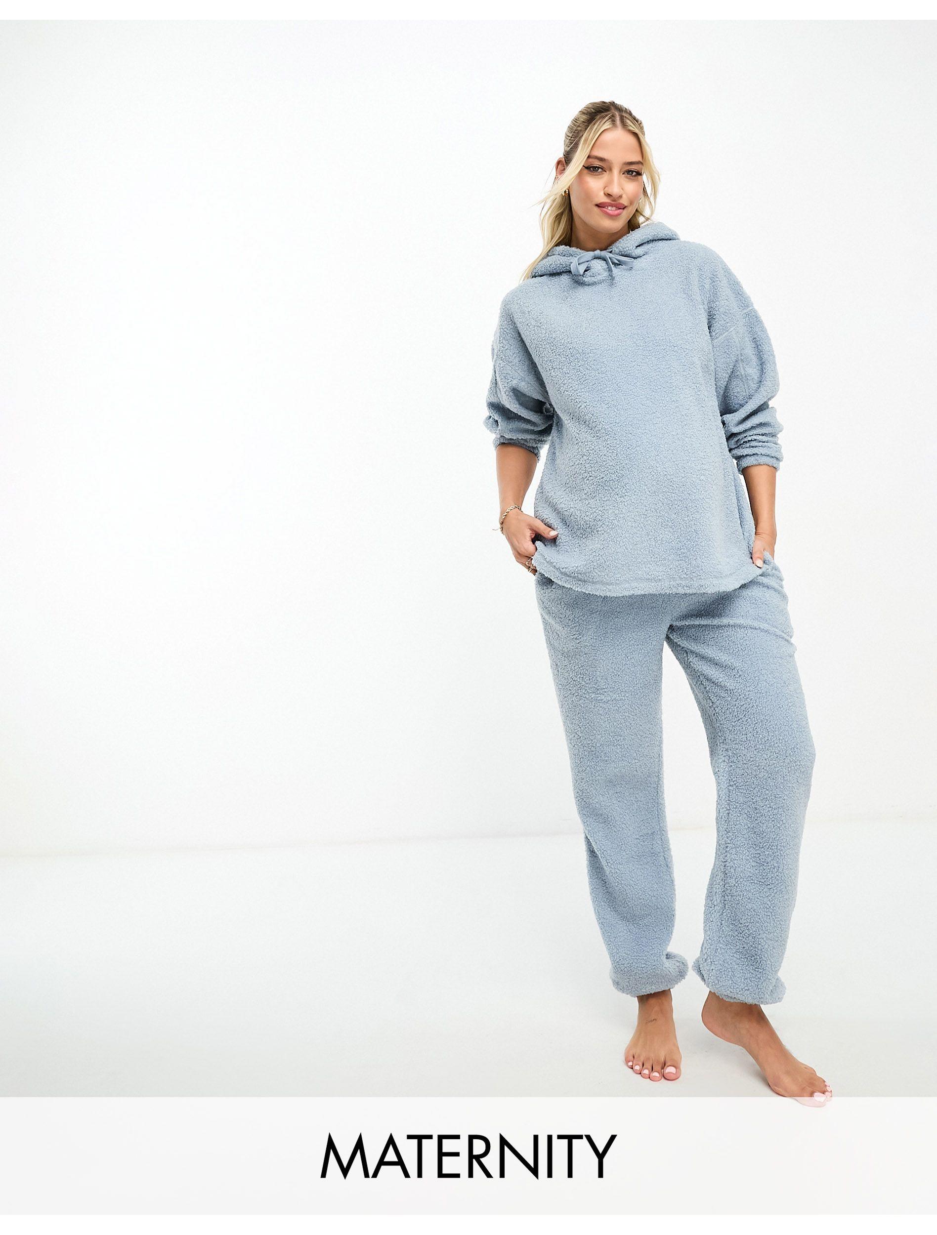 ASOS Asos Design Maternity Cozy Lounge Borg Hoodie & Sweatpants Set in Blue  | Lyst