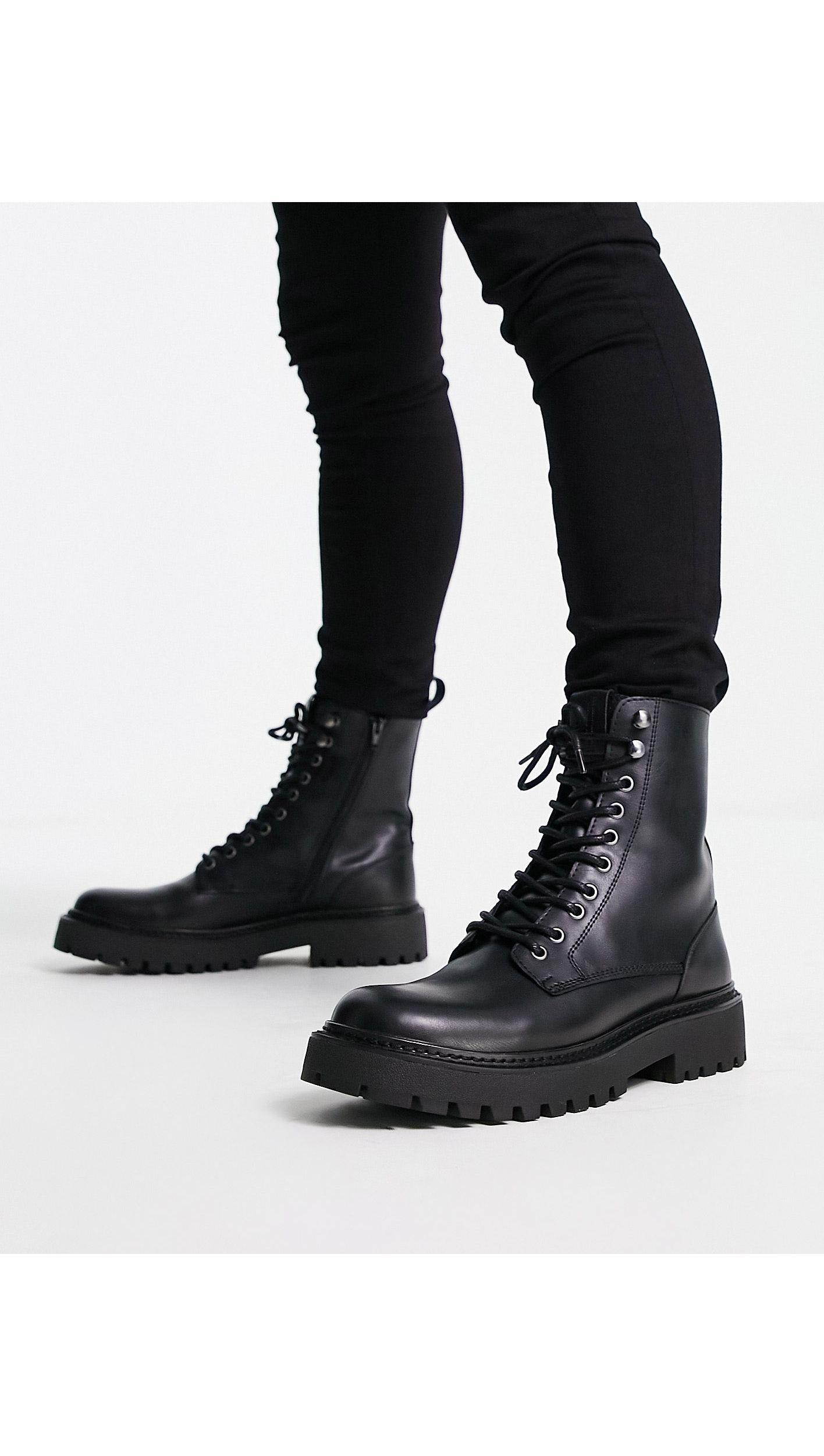 Pull&Bear Lace Up Military Boots in Black for Men | Lyst