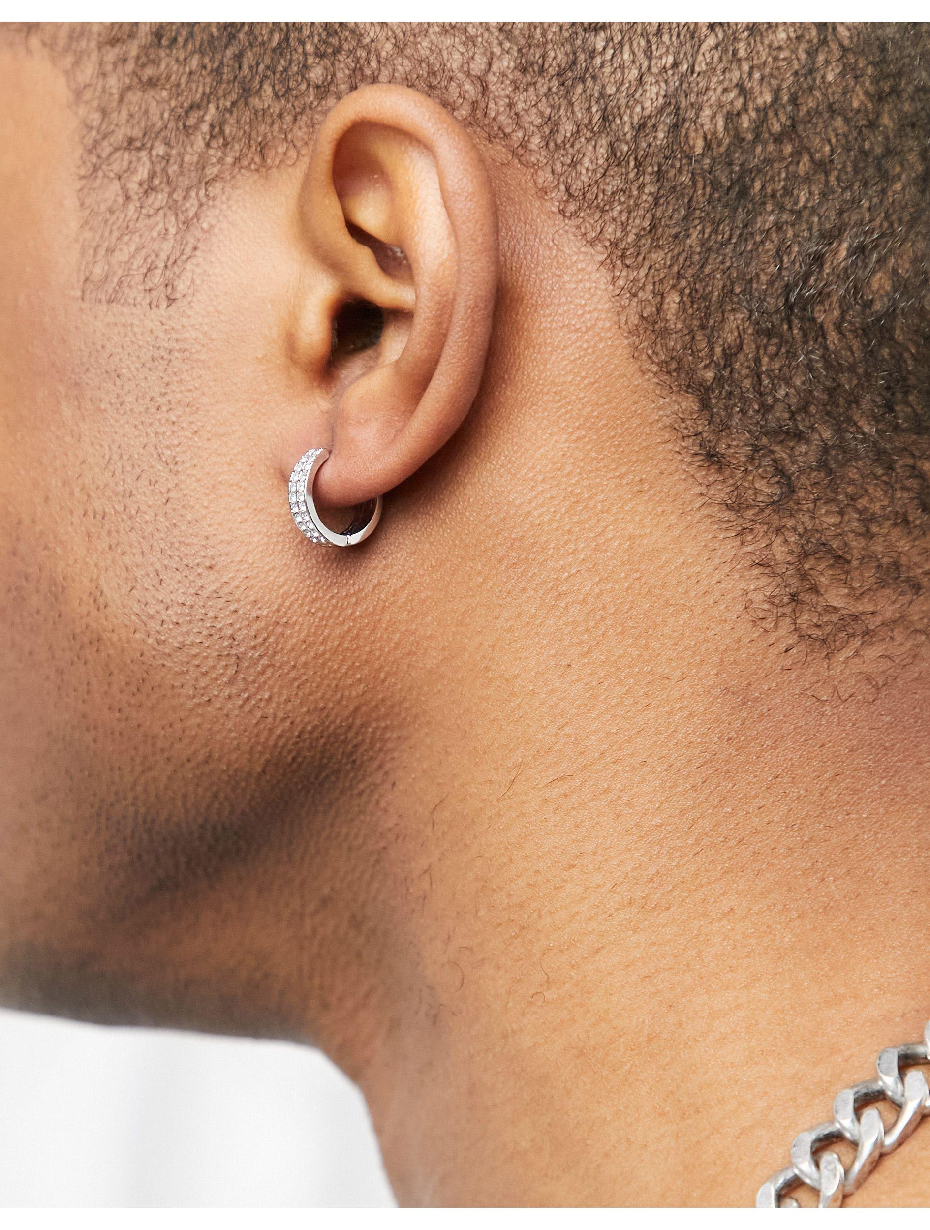 ASOS 12mm Hoop Earrings With Swarovski Crystals in Metallic for Men | Lyst
