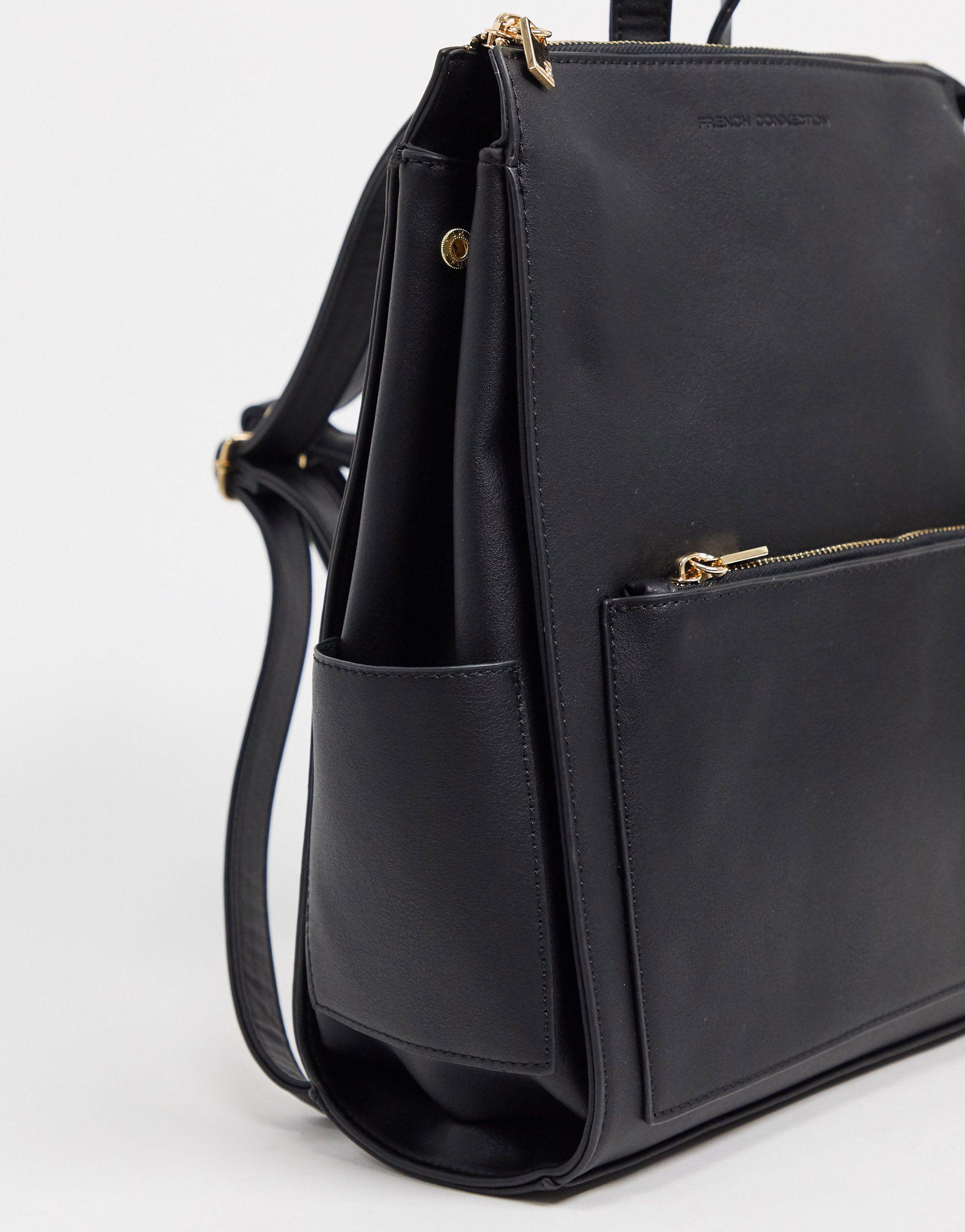 French Connection Oversized Zip Backpack in Black | Lyst