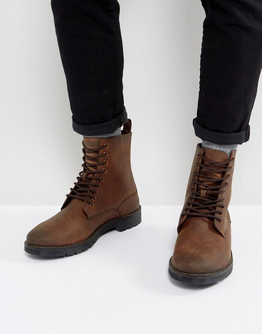 Stradivarius Leather Lace Up Boots In 