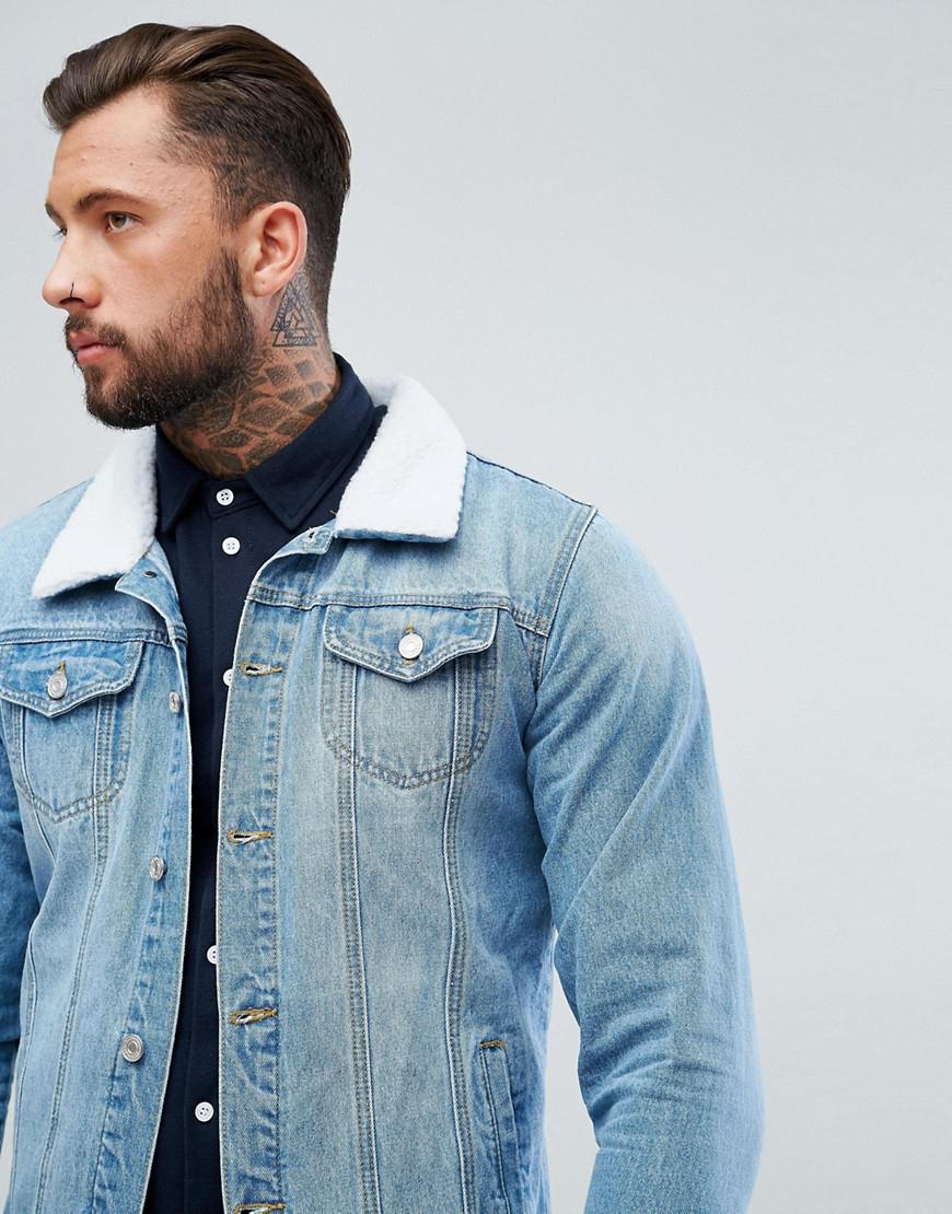 blue borg collar denim jacket