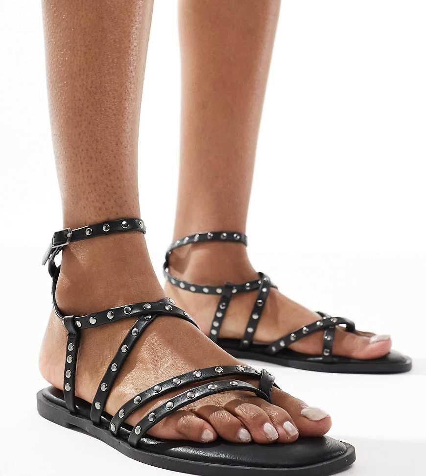 Asos Design Sandalias Negras Dos Tiras Sandalias Planas Negras Con