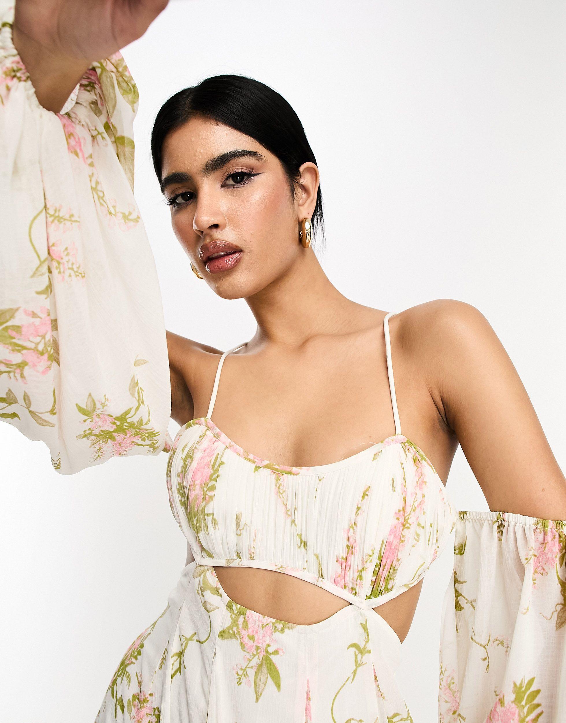 Off shoulder cut out midi cheap dress