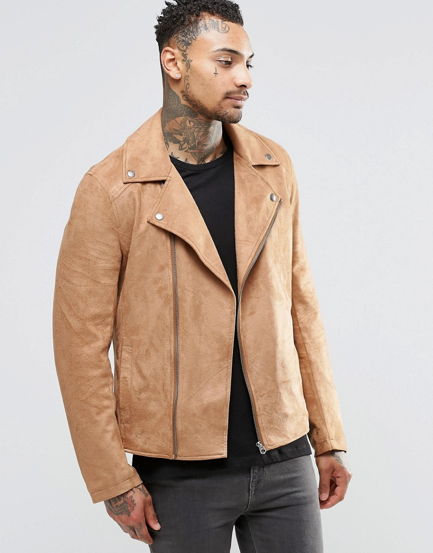 mens tan suede biker jacket