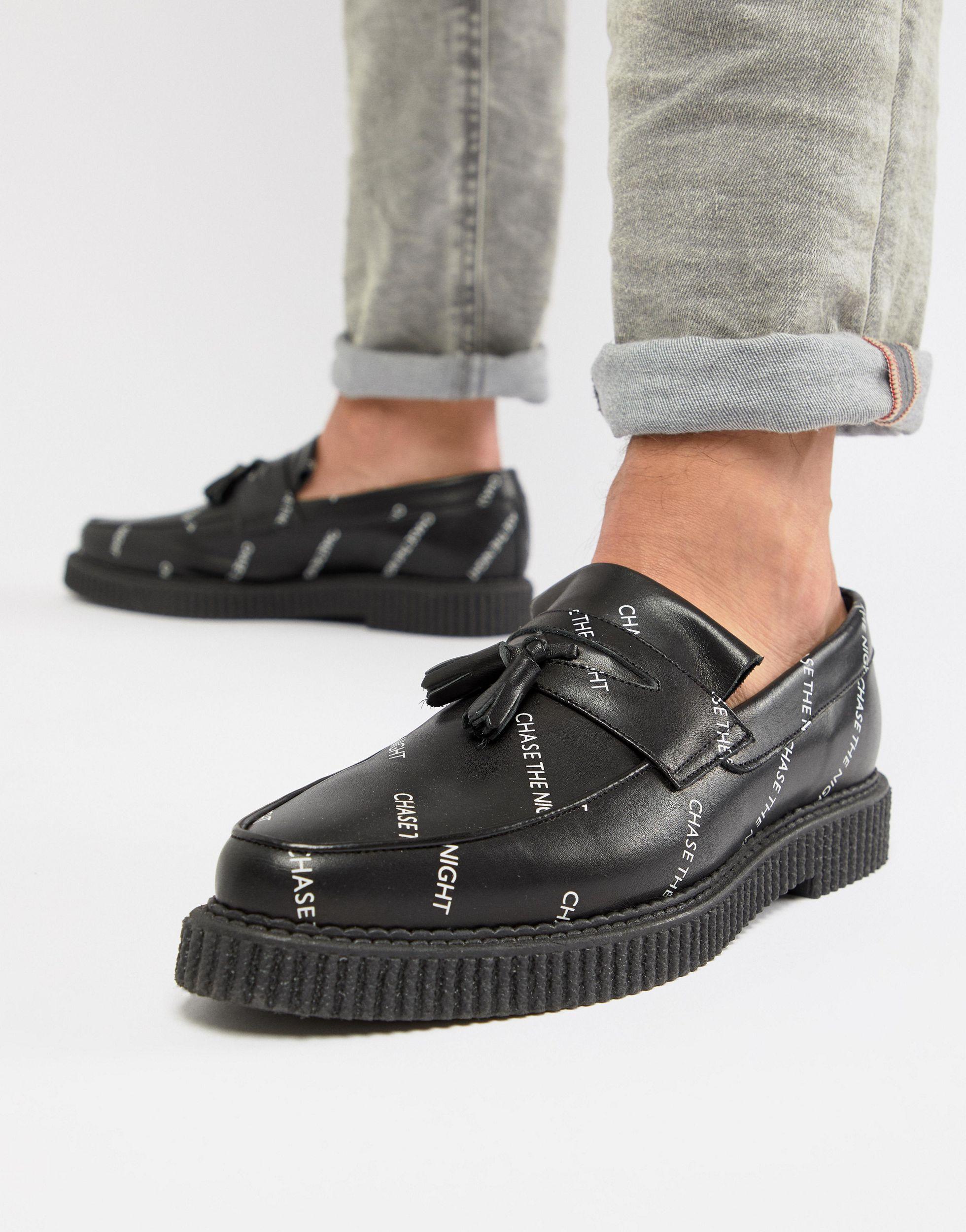 ASOS Creeper Loafers In Black Leather 