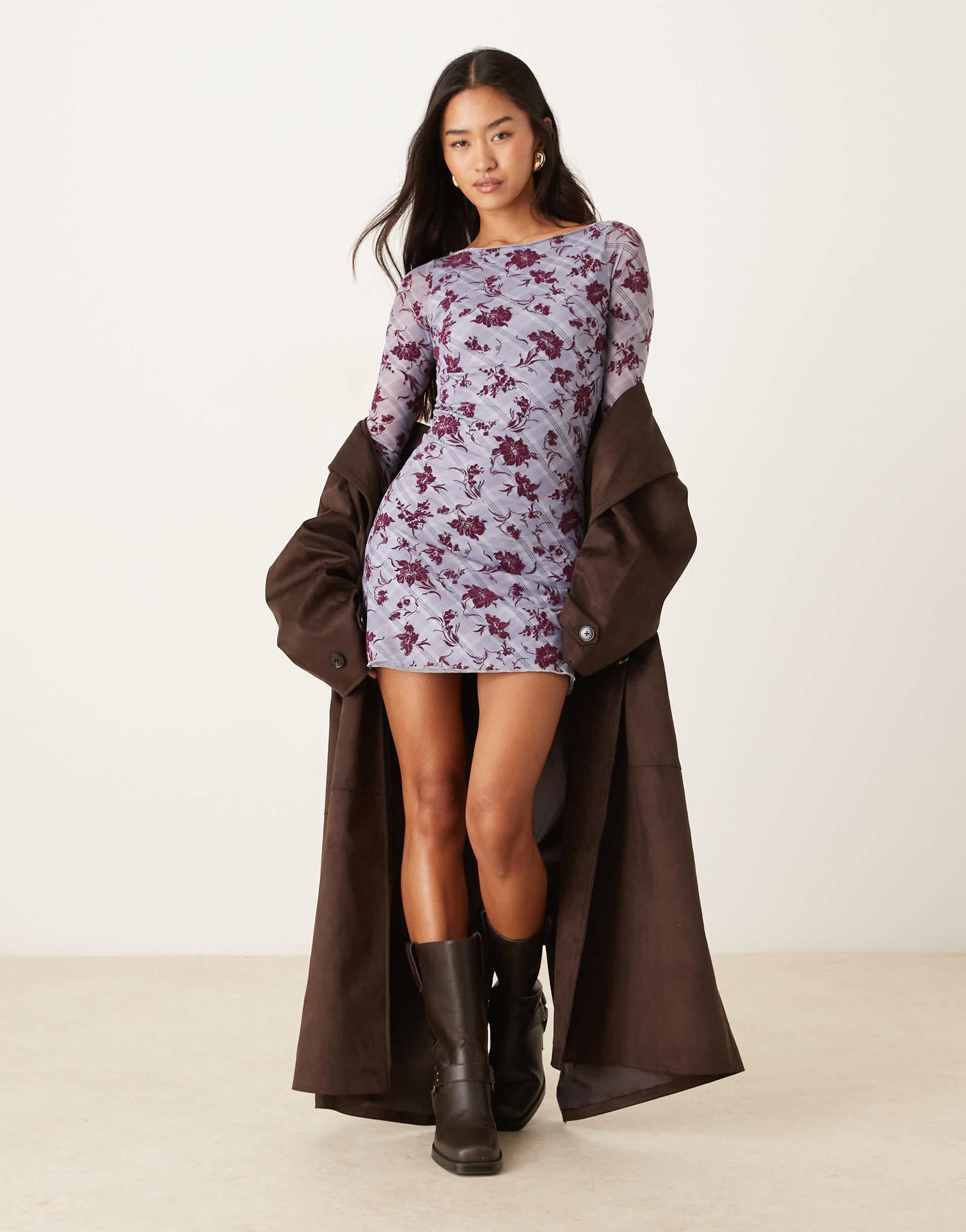 Motel Sevila Long Sleeve Lotus Flock Dress in White | Lyst