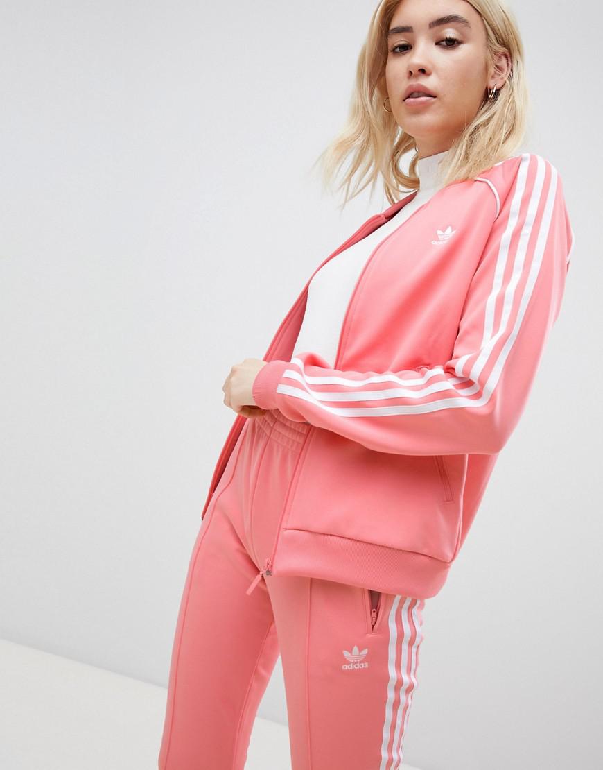 adidas Originals Three Stripe Track Jacket In Pink - Lyst