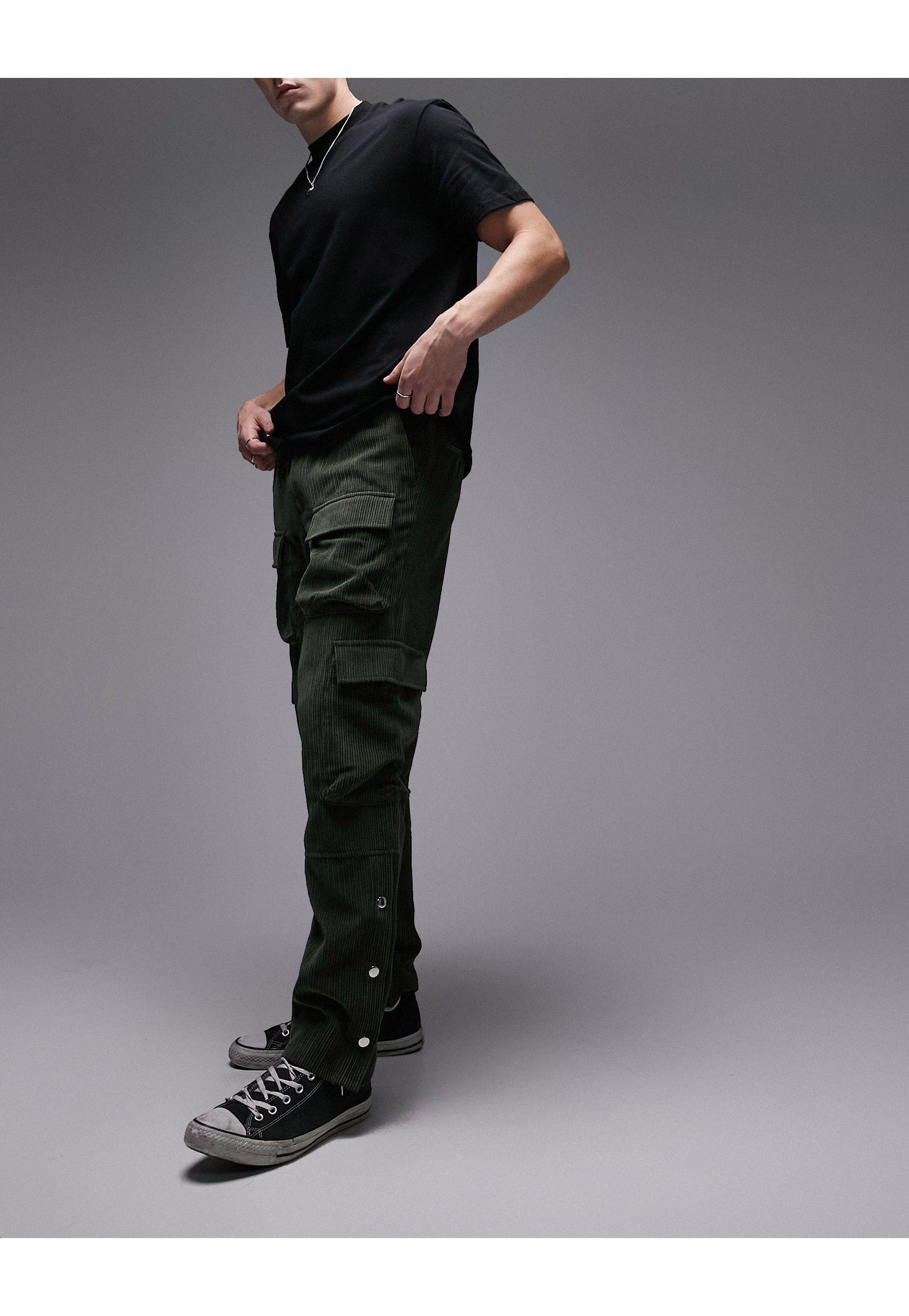 TOPMAN Relaxed Cord Cargo Pants in Black for Men | Lyst