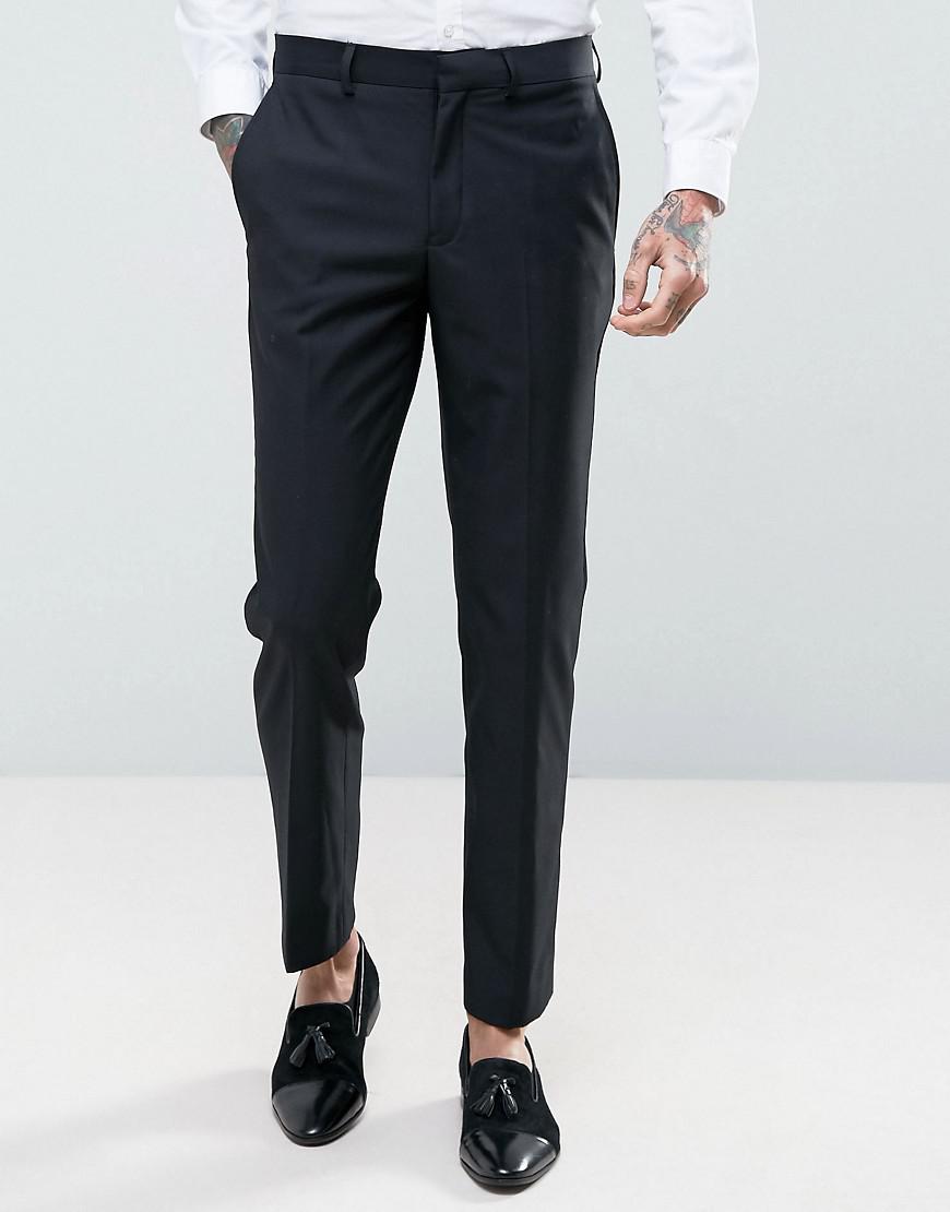 French Connection Slim Fit Black Tuxedo Trousers for Men