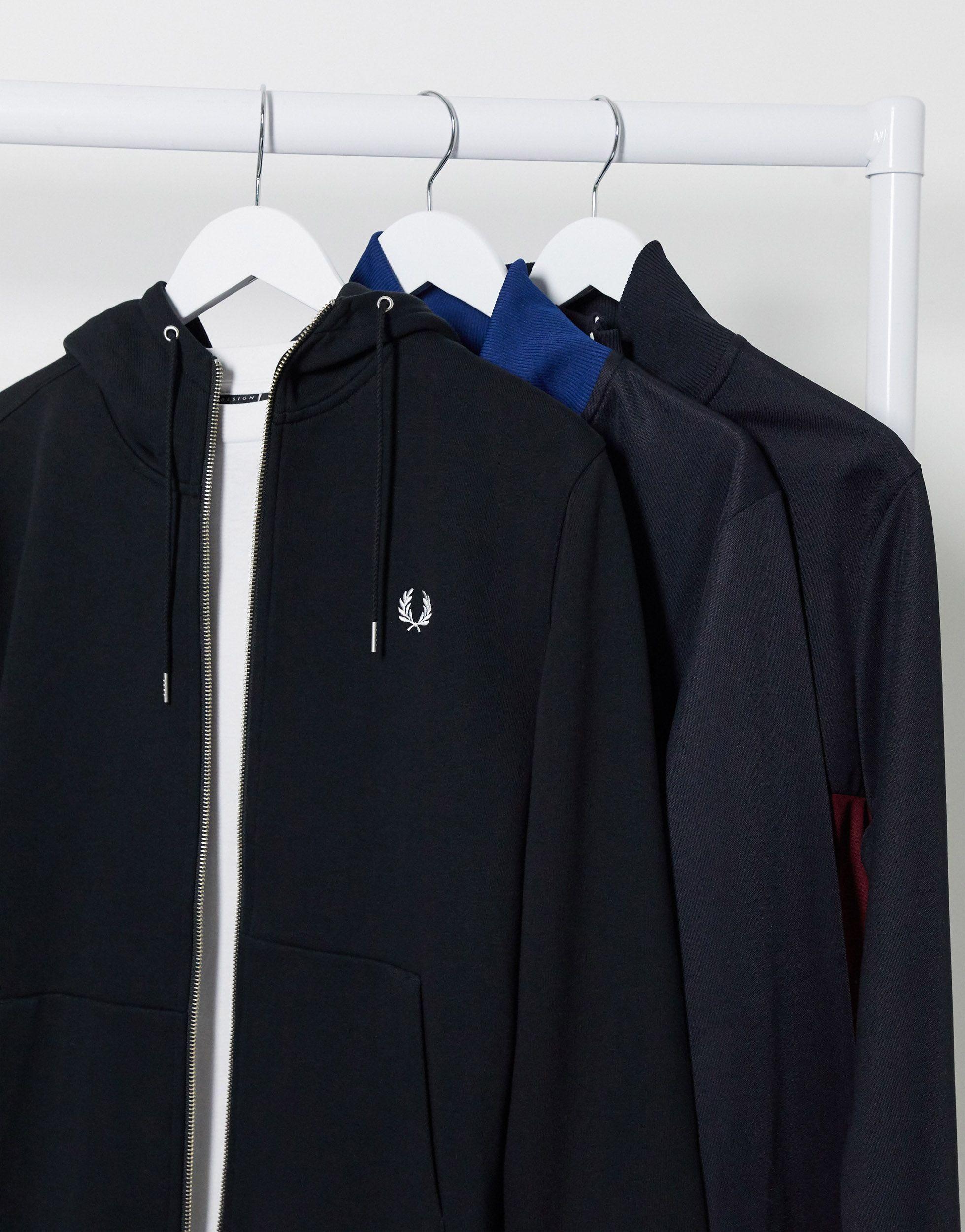 Fred Perry Hooded Zip Through Sweatshirt Black