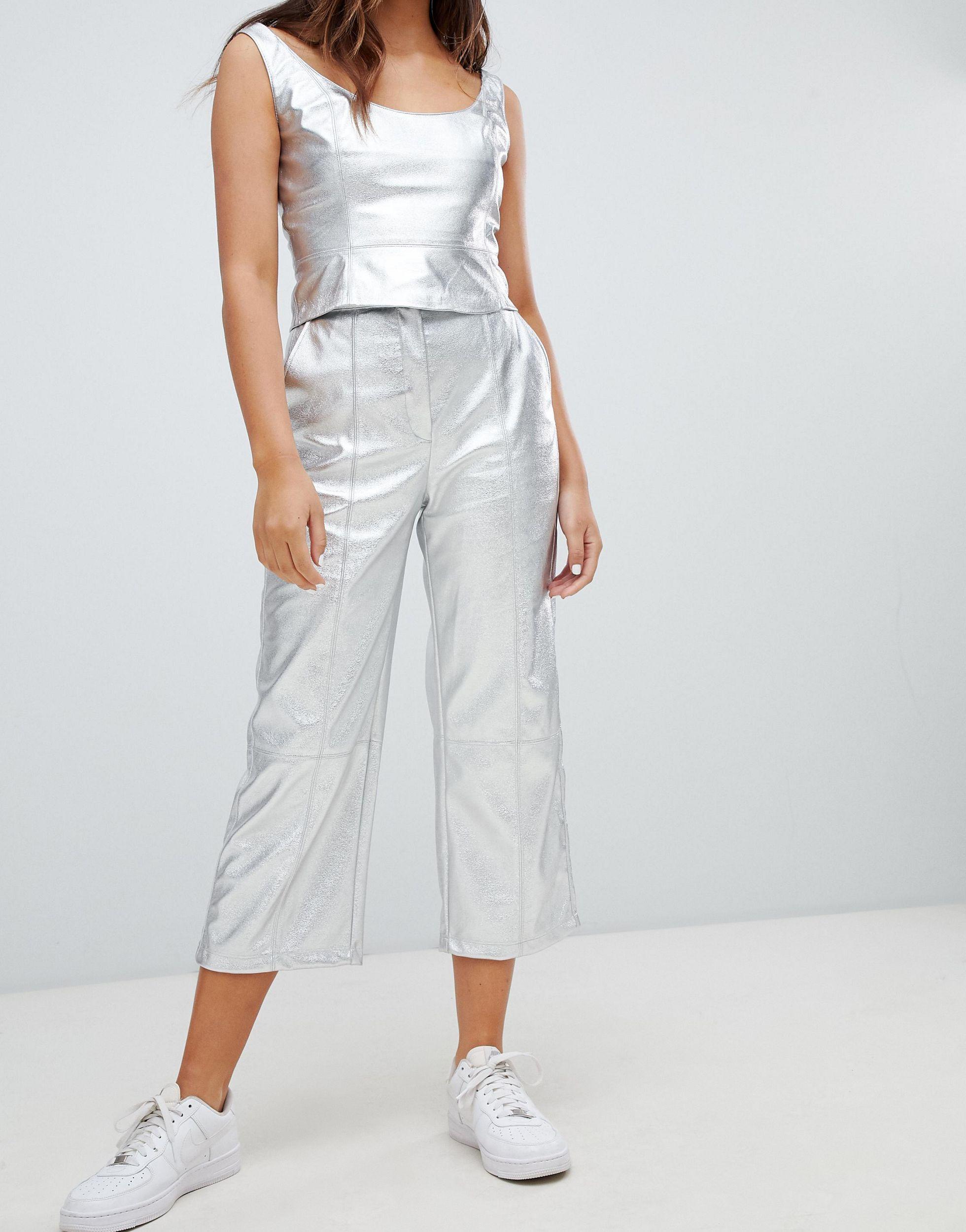 Bershka Denim Metallic Trousers | Lyst