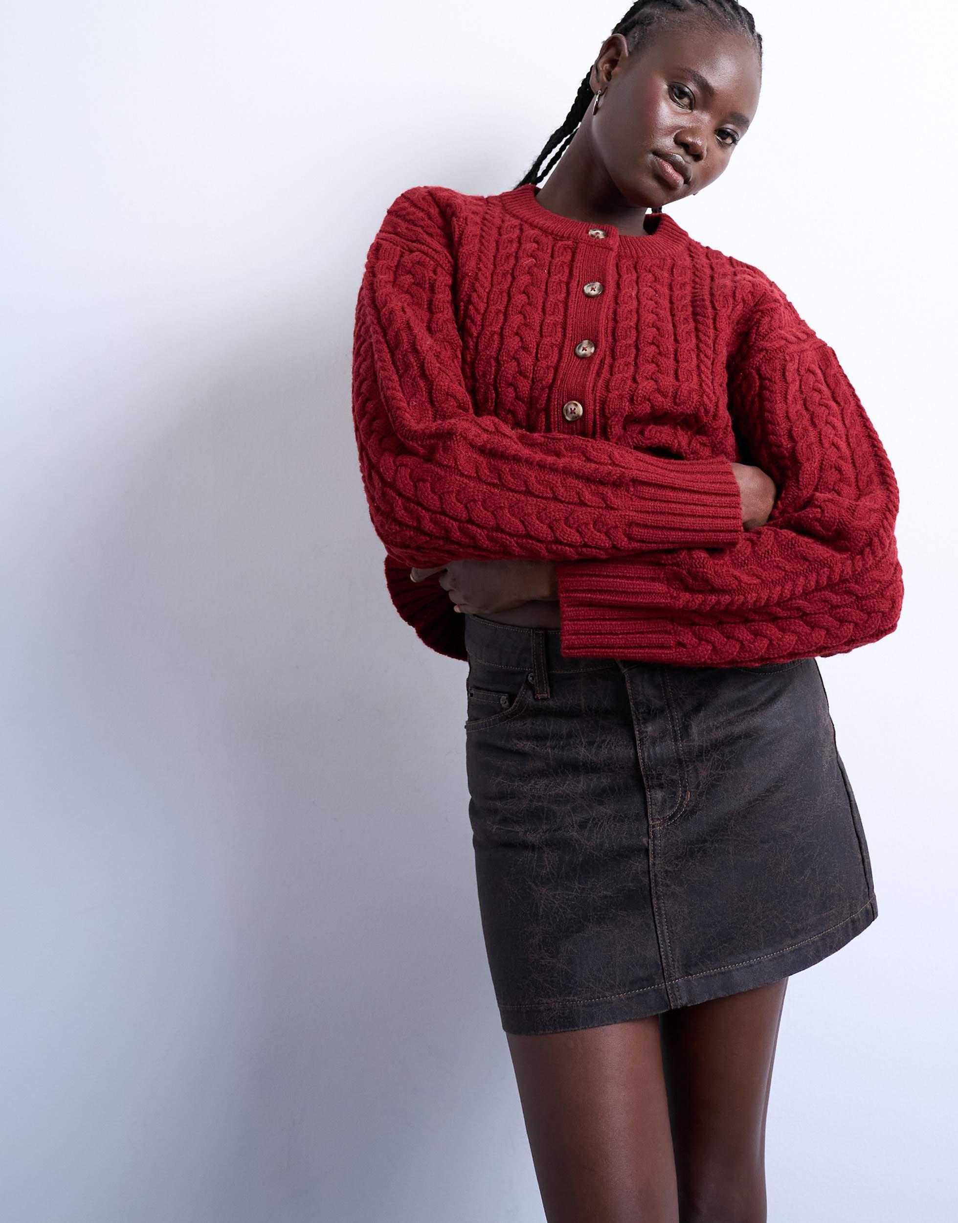 Jupe Crayon Courte Topshop Rouge à Carreaux – Taille 10 (Femme, Tweed)