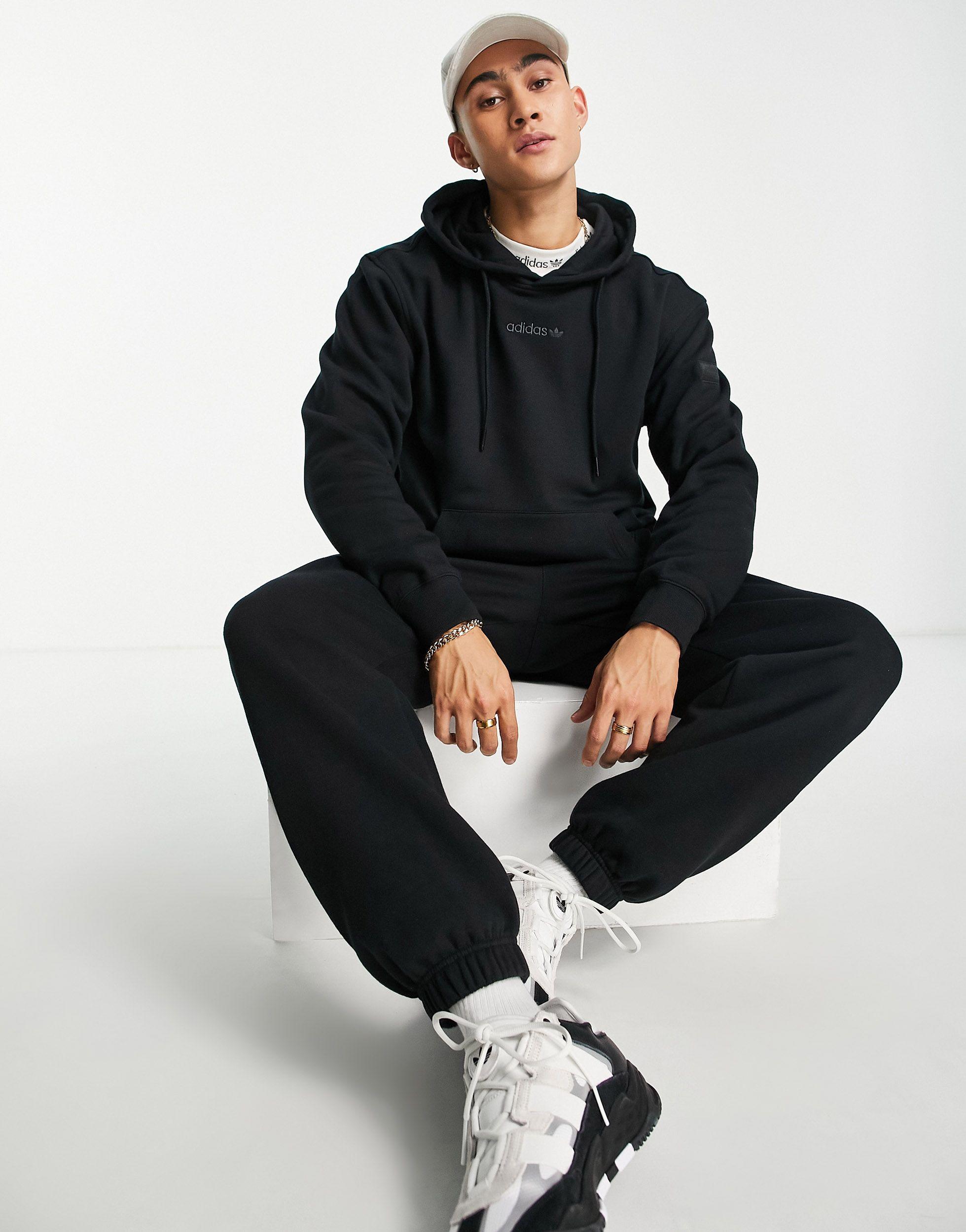 adidas Originals 'trefoil Linear' Hoodie in Black for Men | Lyst