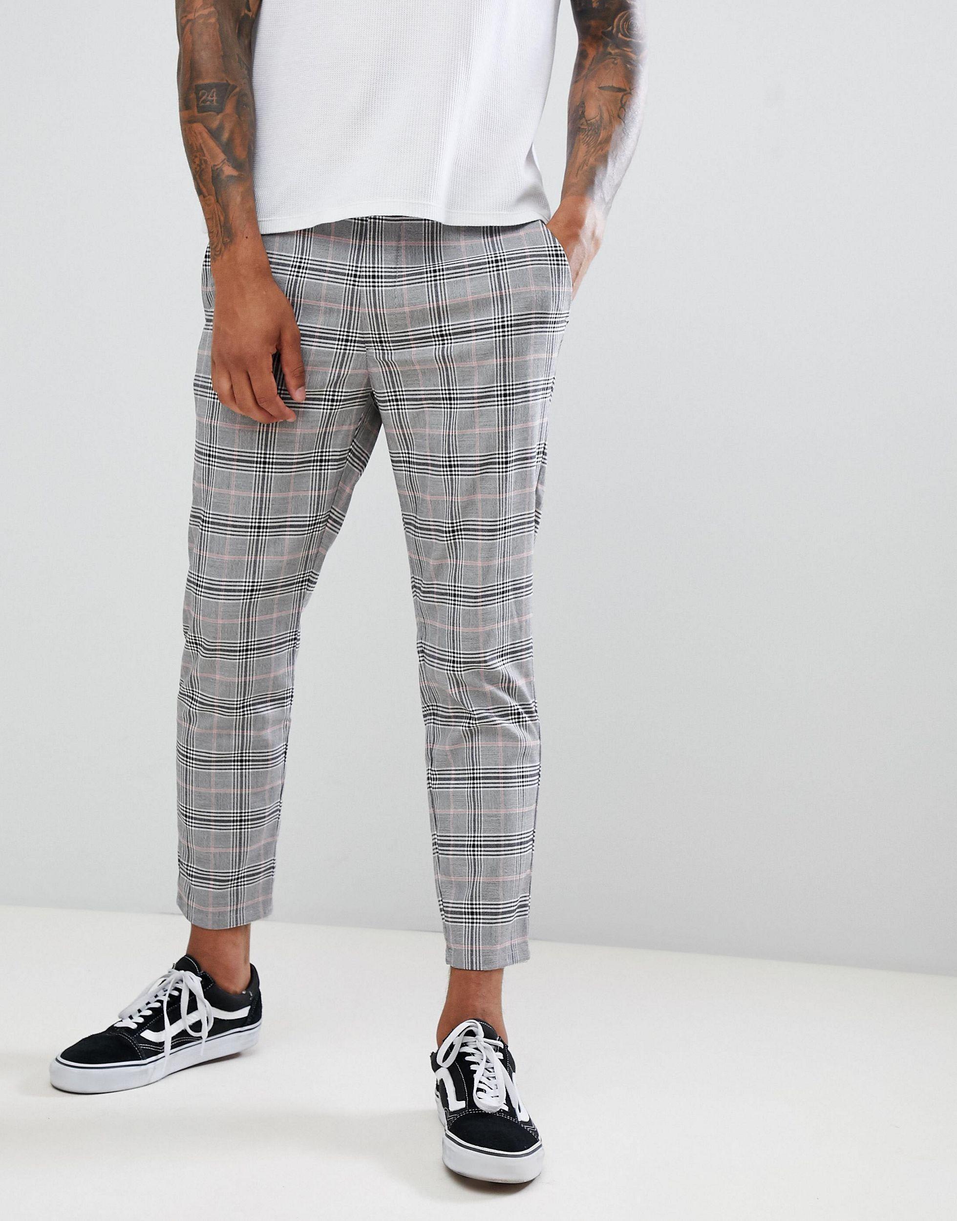 Pantalones grises con diseño a cuadros Bershka hombre de |
