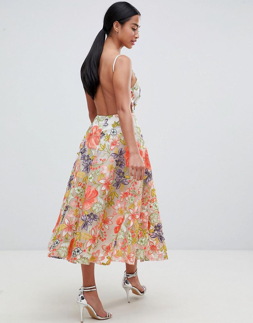 asos edition floral embroidered halter prom midi dress