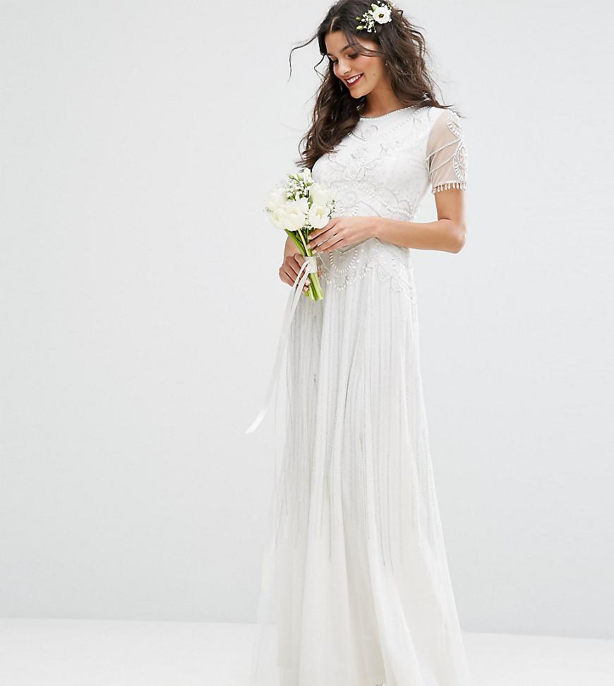 amelia rose vintage ruffle maxi dress with soft baroque embellishment in cream