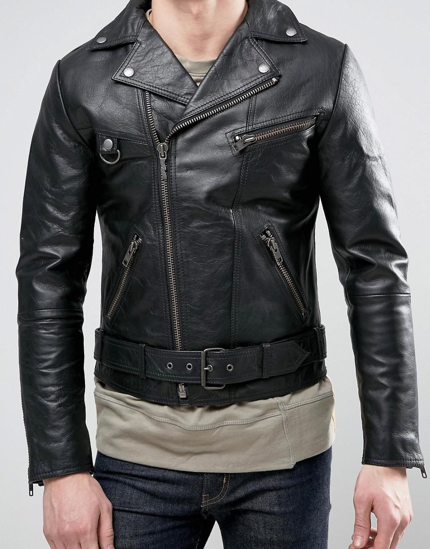 Nudie Jeans Nudie Ziggy Leather Biker Jacket in Black for Men | Lyst