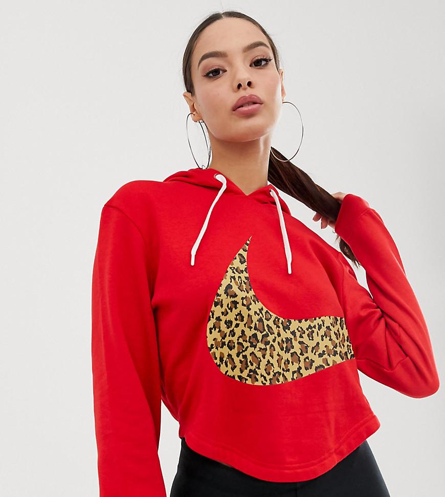 Nike Cotton Red Oversized Leopard Swoosh Crop Hoodie | Lyst