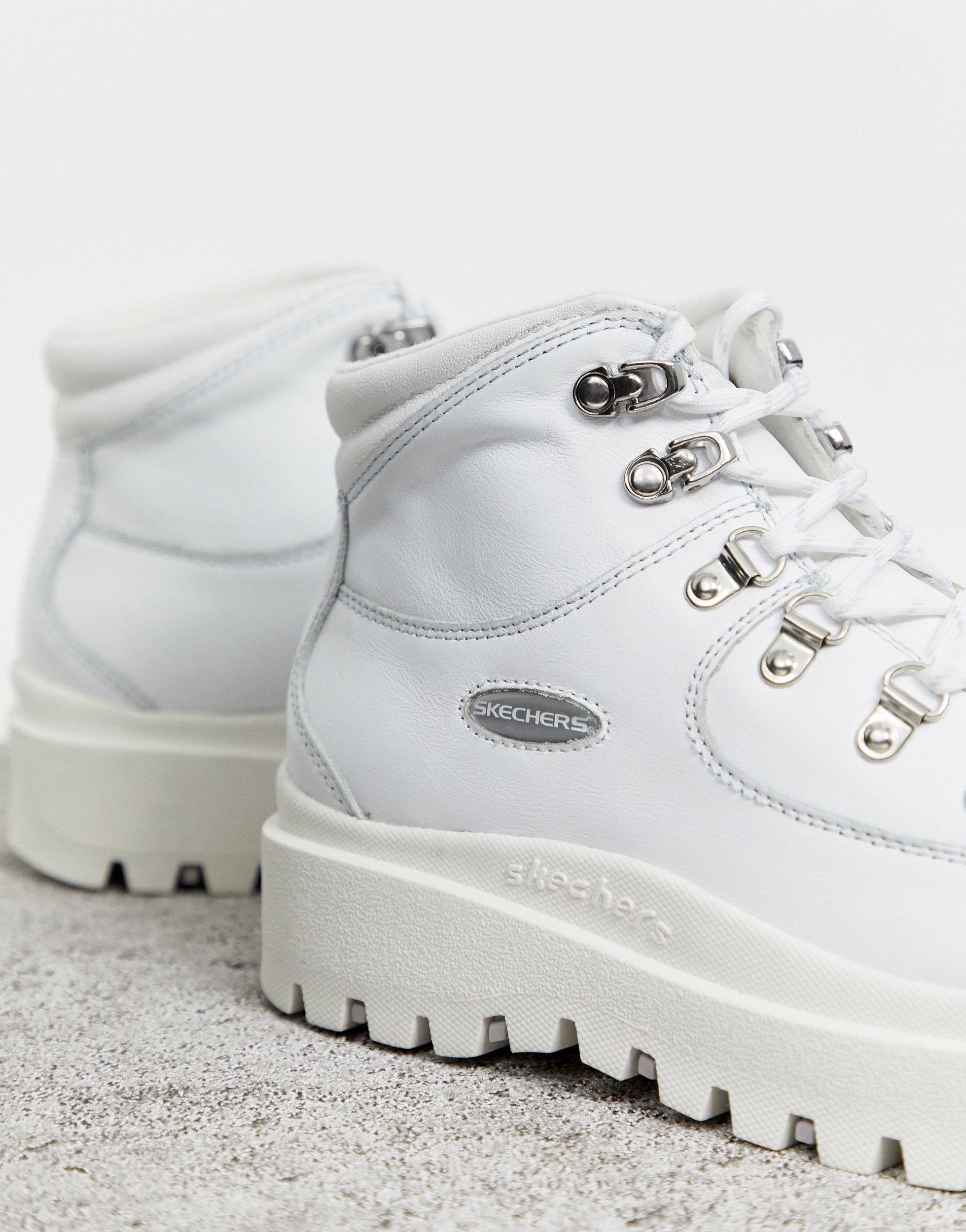 Skechers Shindig 6 Eye Leather Hiker Boot in White | Lyst