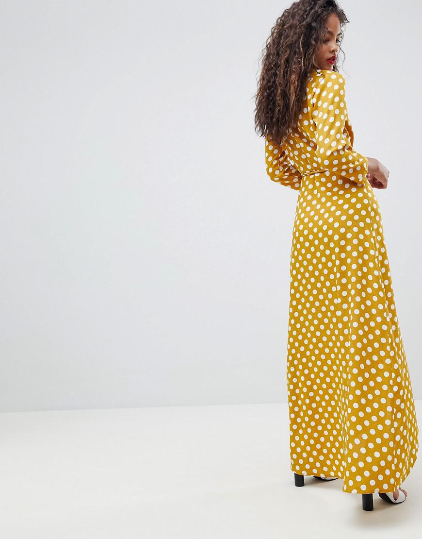 yellow spot wrap dress