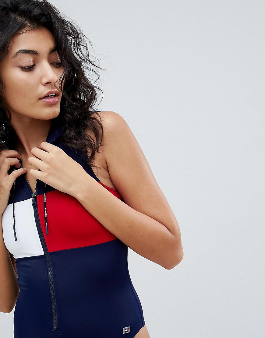 Tommy Hilfiger Denim Swimsuit With Hood in Blue - Lyst