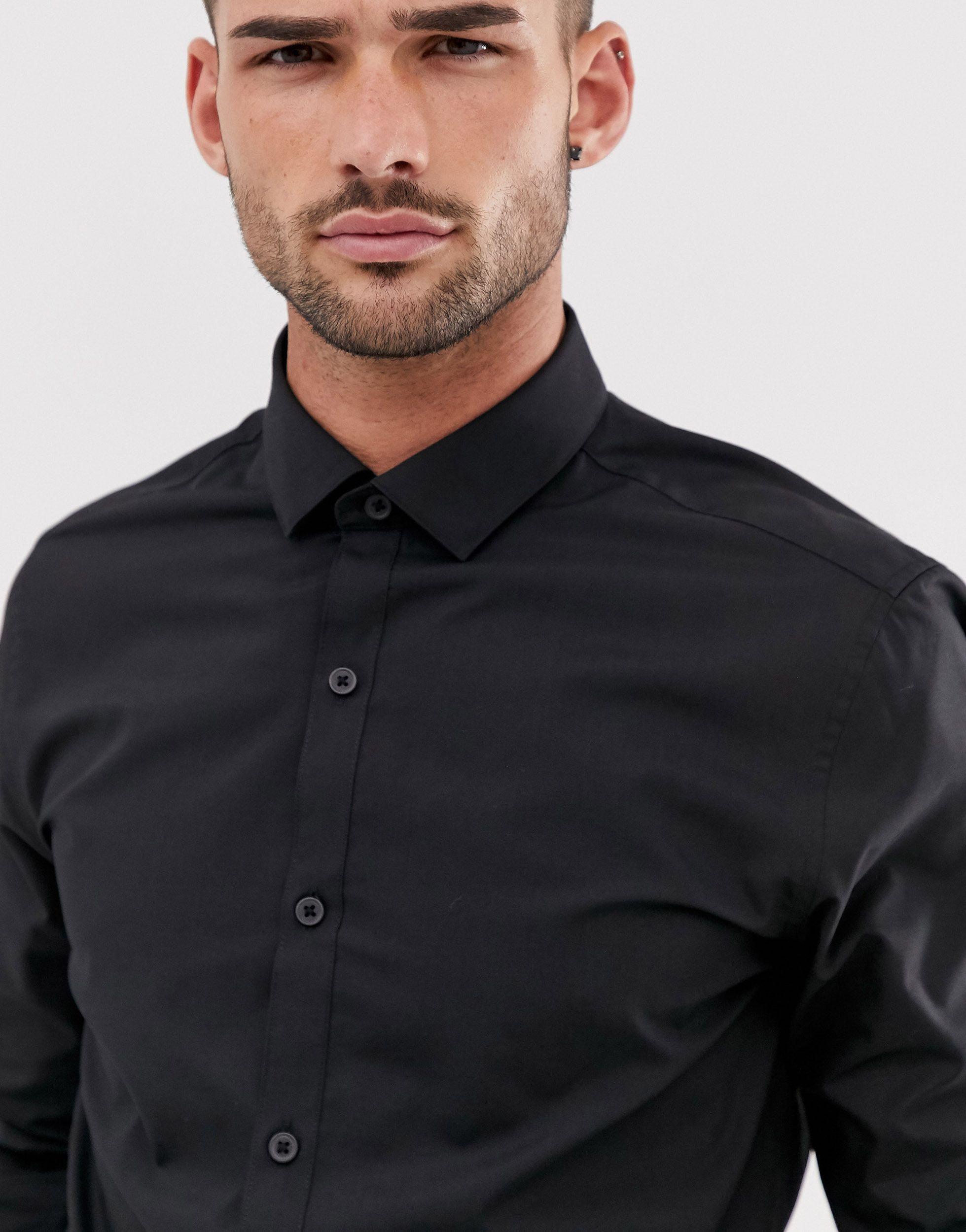 TOPMAN Denim Formal Shirt in Black for Men Lyst