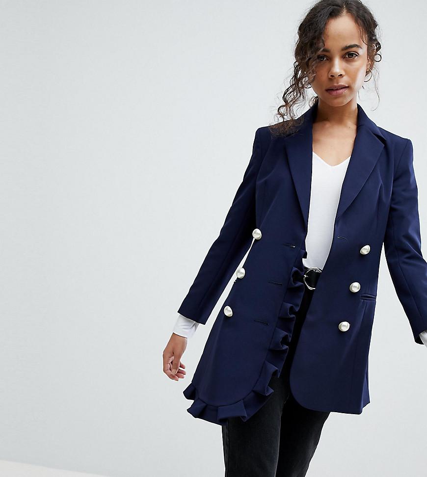 Lyst Asos Blazer With Frill Detail in Blue Lyst Asos Blazer With Frill Detail in Blue