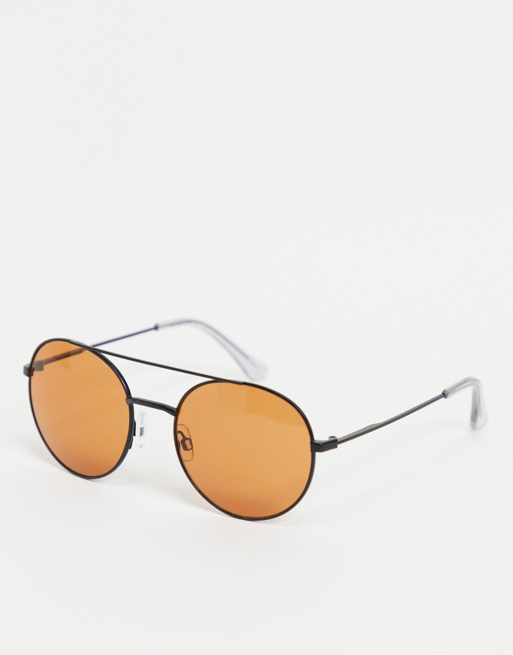 Jack & Jones Aviator Sunglasses With Orange Lense in Black for Men | Lyst