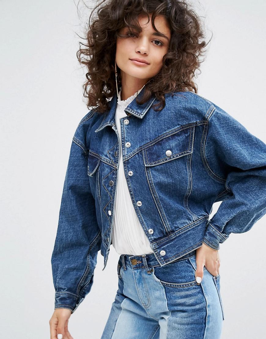 EVIDNT Oversized Cropped Denim Jacket in Blue | Lyst