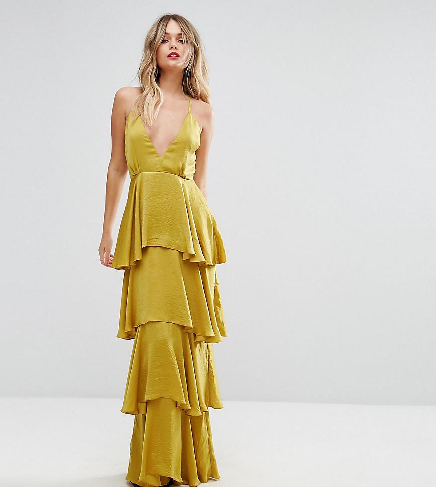 Missguided Satin Tiered Ruffle Maxi ...